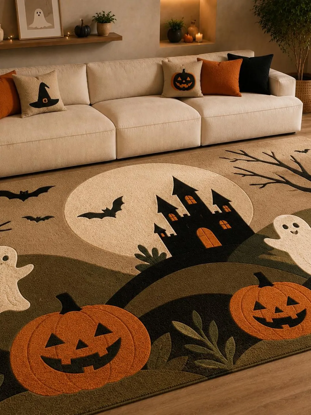 Halloween Cat Pumpkin Doormat, Spooky Gothic Home Decor (Fall