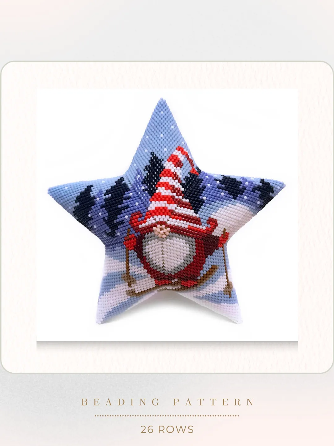 Skiing Gnome, 3D Peyote Star Beading Pattern, Seed Bead Christmas Ornament, Peyote Stitch