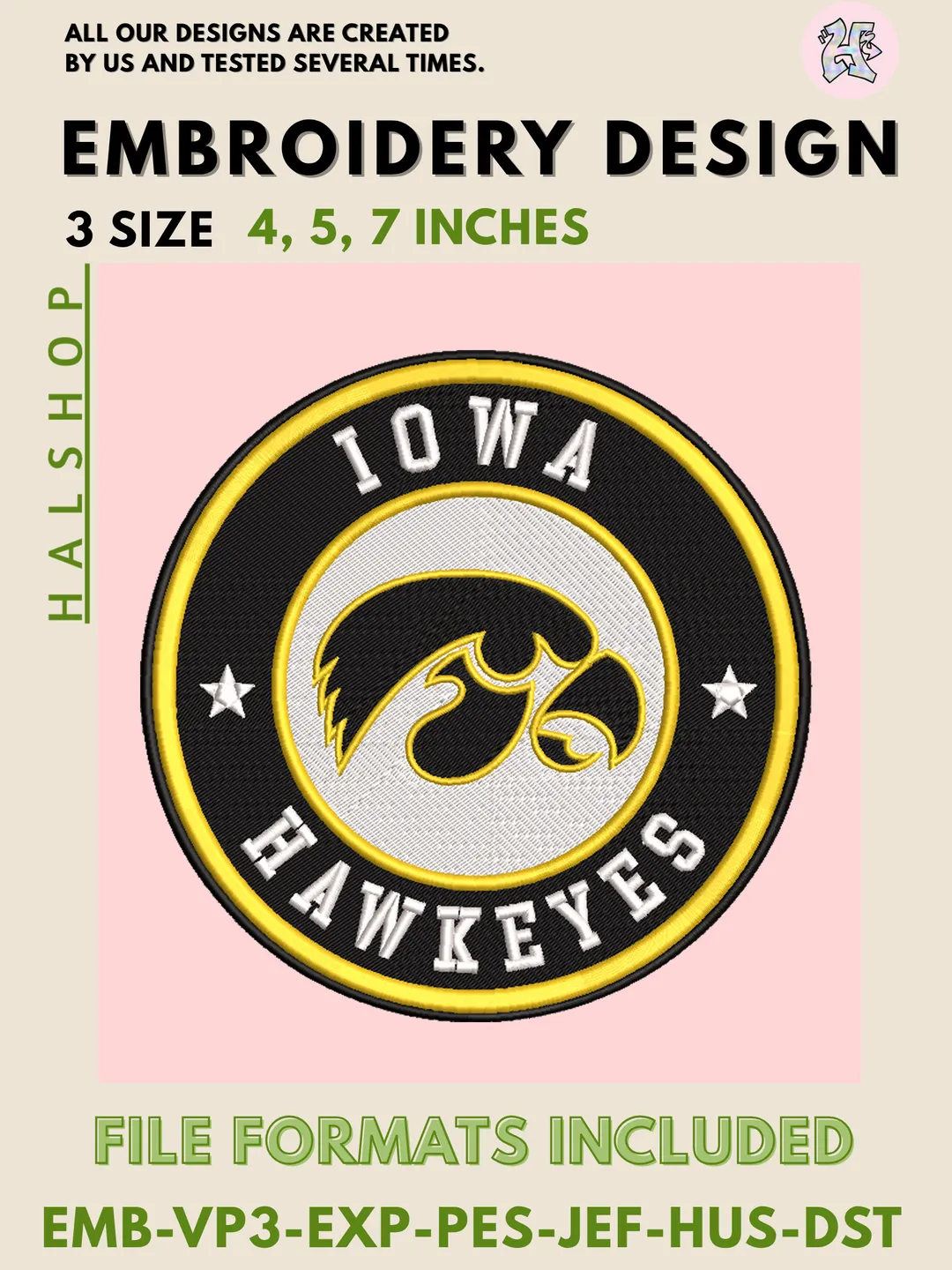 NCAA Iowa Hawkeyes Round Logo Embroidery, NCAA Iowa Hawkeyes Logo Embroidery Files, NCAA Teams, Machine Embroidery Designs, Digital Download