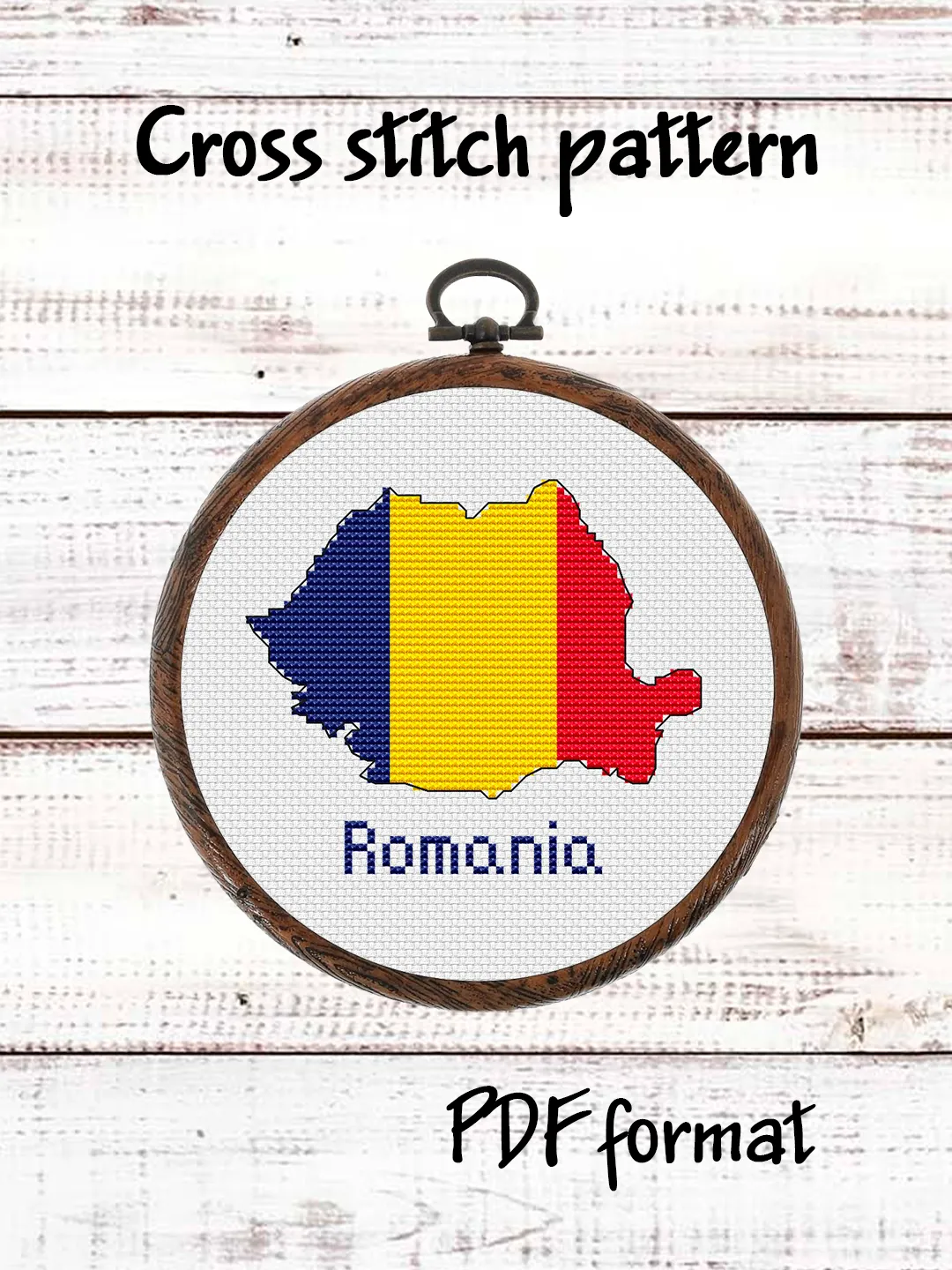 Romania Map Cross Stitch pattern modern, Romanian Flag Xstitch chart PDF