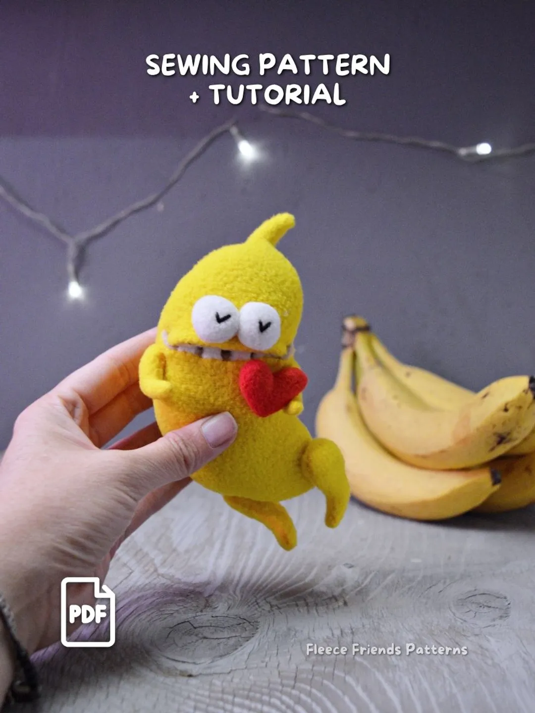 Banana Monster Sewing Pattern PDF, Plush Toy with Secret Mouth Pocket, Beginner Friendly Fruit Monster Tutorial