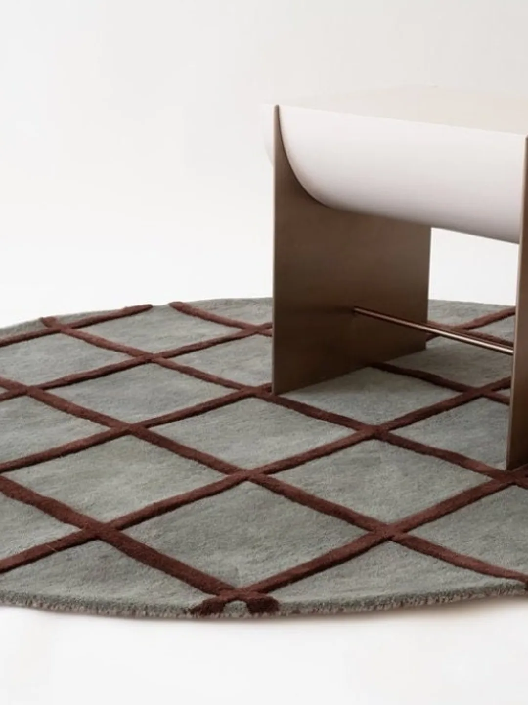 Tufted Wool Round Rug: Box Pattern, Handwoven Area Carpet