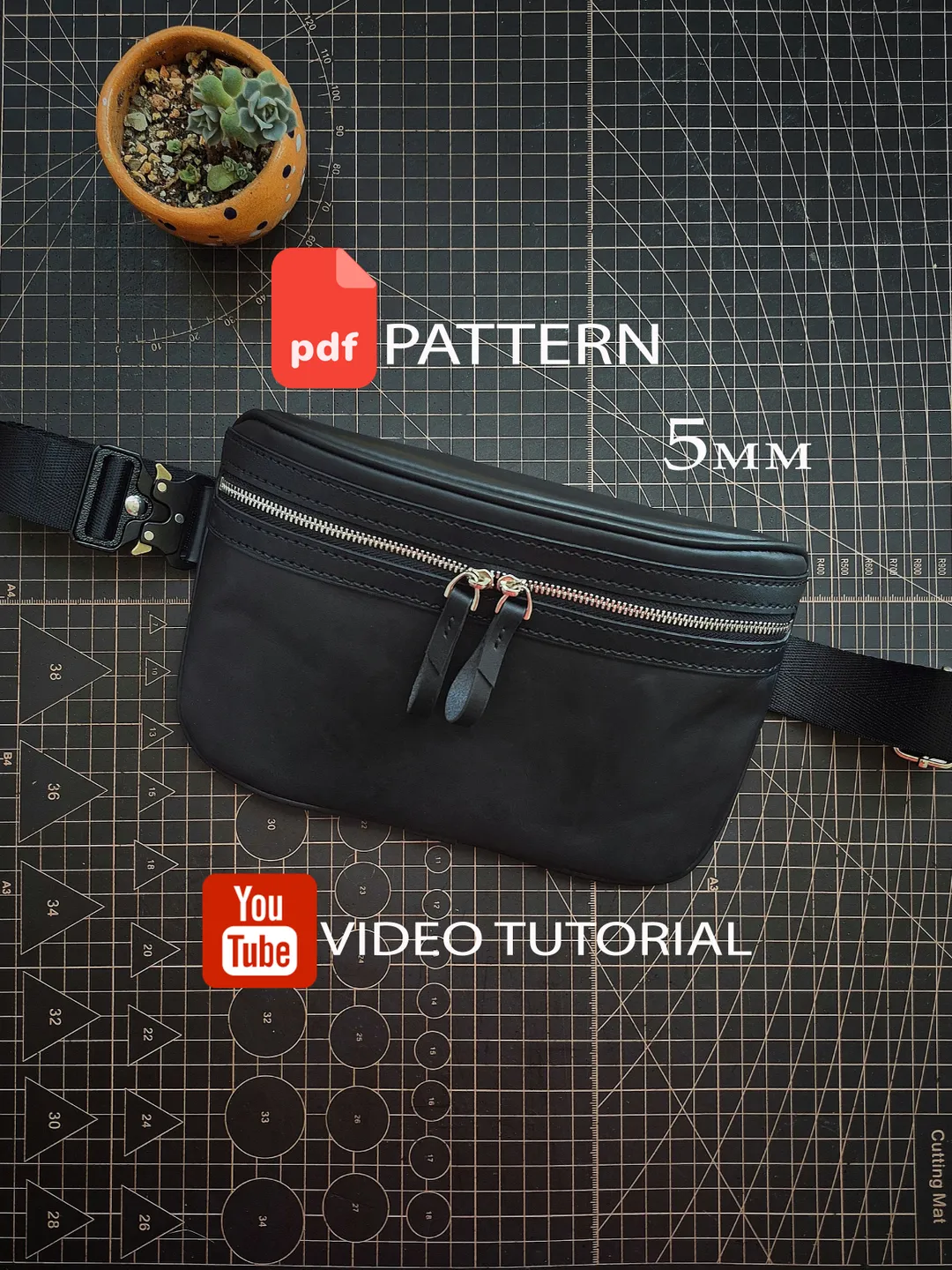 PDF pattern leather belt bag. Leather chest bag. Punch pitch 5 mm. Download PDF and Video TUTORIAL.