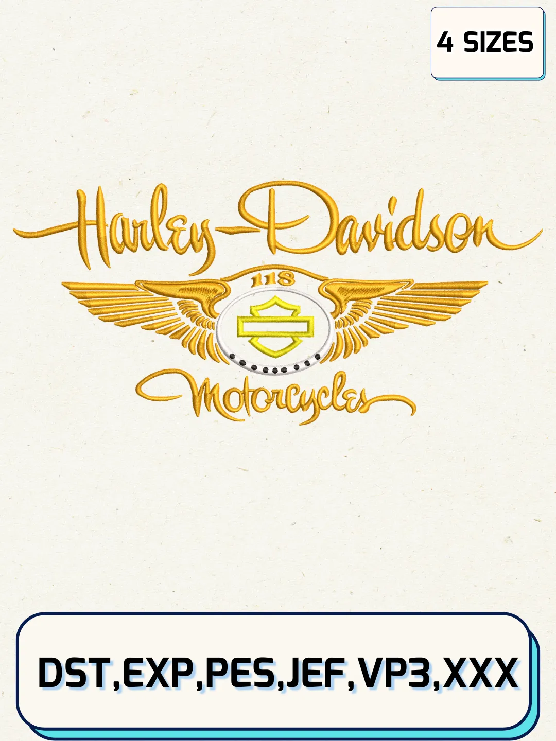 Harley Davidson 118 Motorcycley Embroidery Design, Transport Embroidery File, Machine Embroidery Files, 4 Sizes, Digital Download