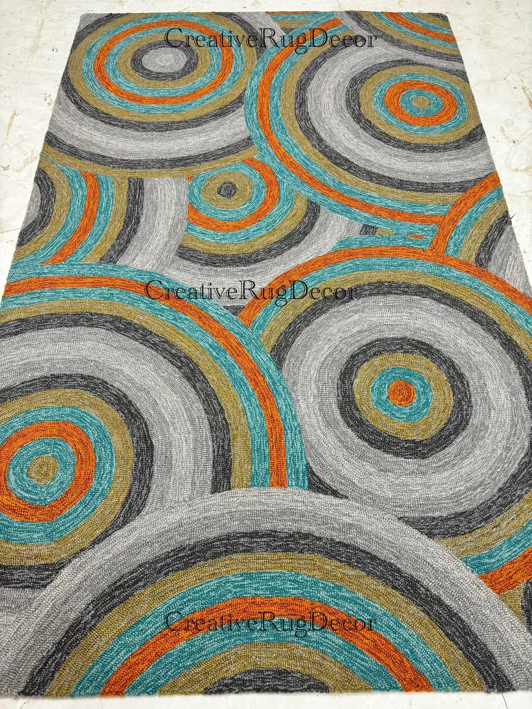 Hand Tufted Wool Area Rug: Modern Circle Design, Multi-Color