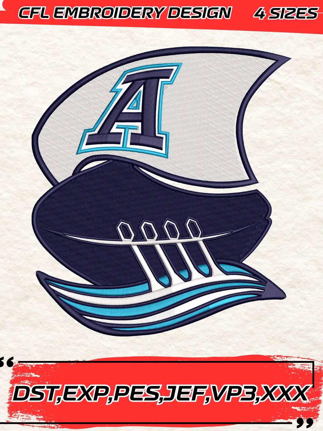 Toronto Argonauts Logo Embroidery Design,CFL Logo Machine Embroidery Digitized Pes File,4 Sizes, Instant Download