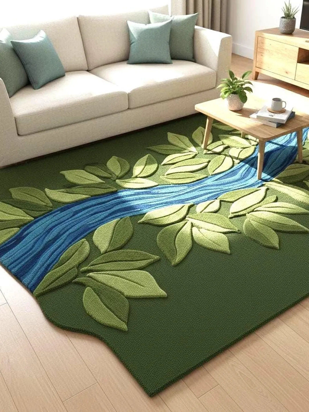 Irregular Forest Green Moss Hand-Tufted Wool Rug for Living Room ...