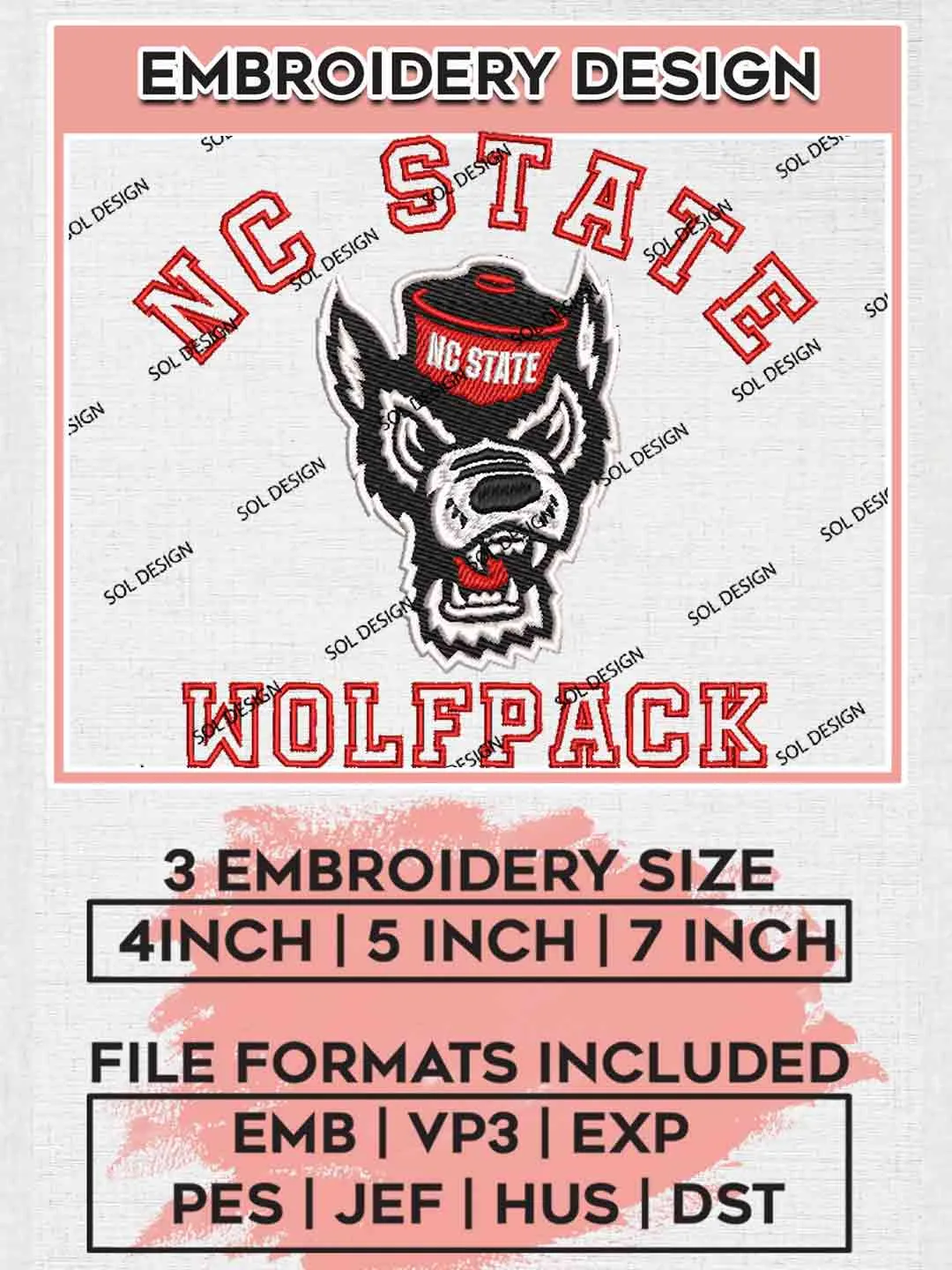 NCAA NC State Wolfpack Logo Embroidery Designs, NCAA Logo Embroidery files, NCAA Team, College Football Team Machine embroidery designs, Digital Download