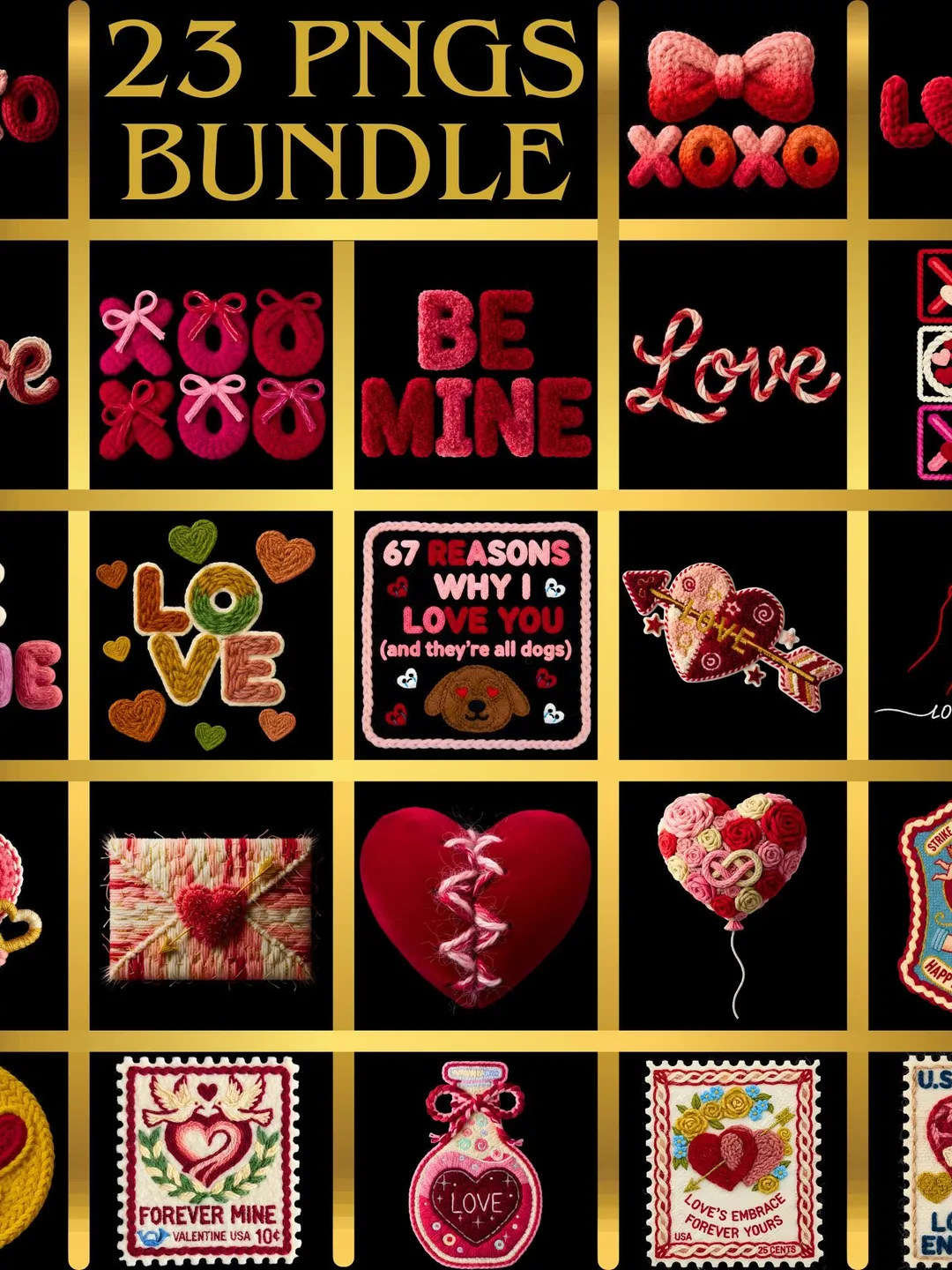 Valentine PNG Bundle – Faux Yarn, Crochet Knit, Coquette Bow, XOXO ...