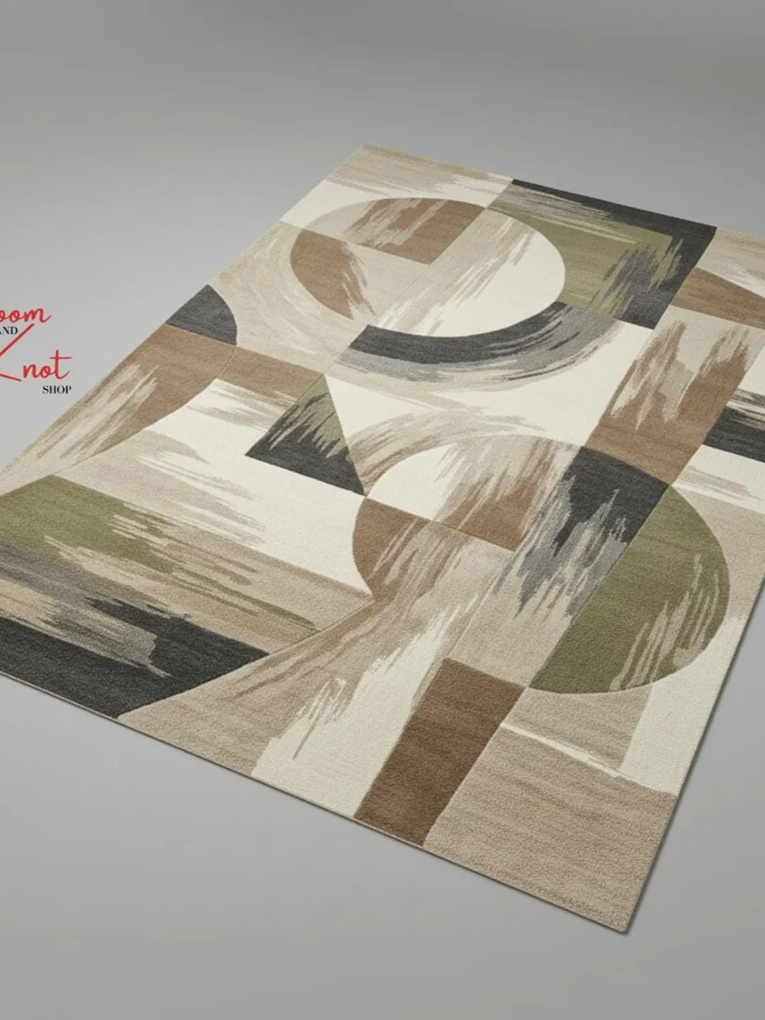 Hand Tufted Abstract Wool Area Rug – Geometric Beige Green Living Room ...