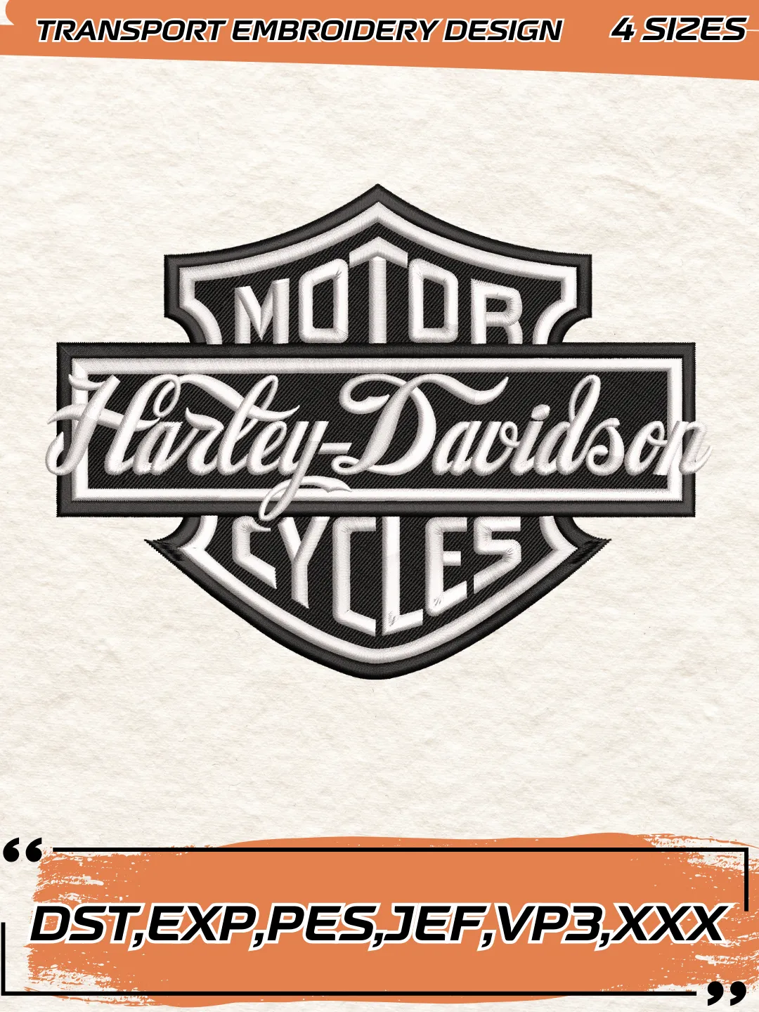 Harley Davidson Logo Embroidery Design,Transport Embroidery File,4 Sizes, Digital Download