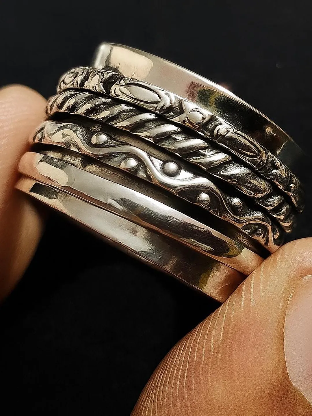 Handmade Sterling Silver Spinner Ring: Anxiety Fidget Ring for Men & Women