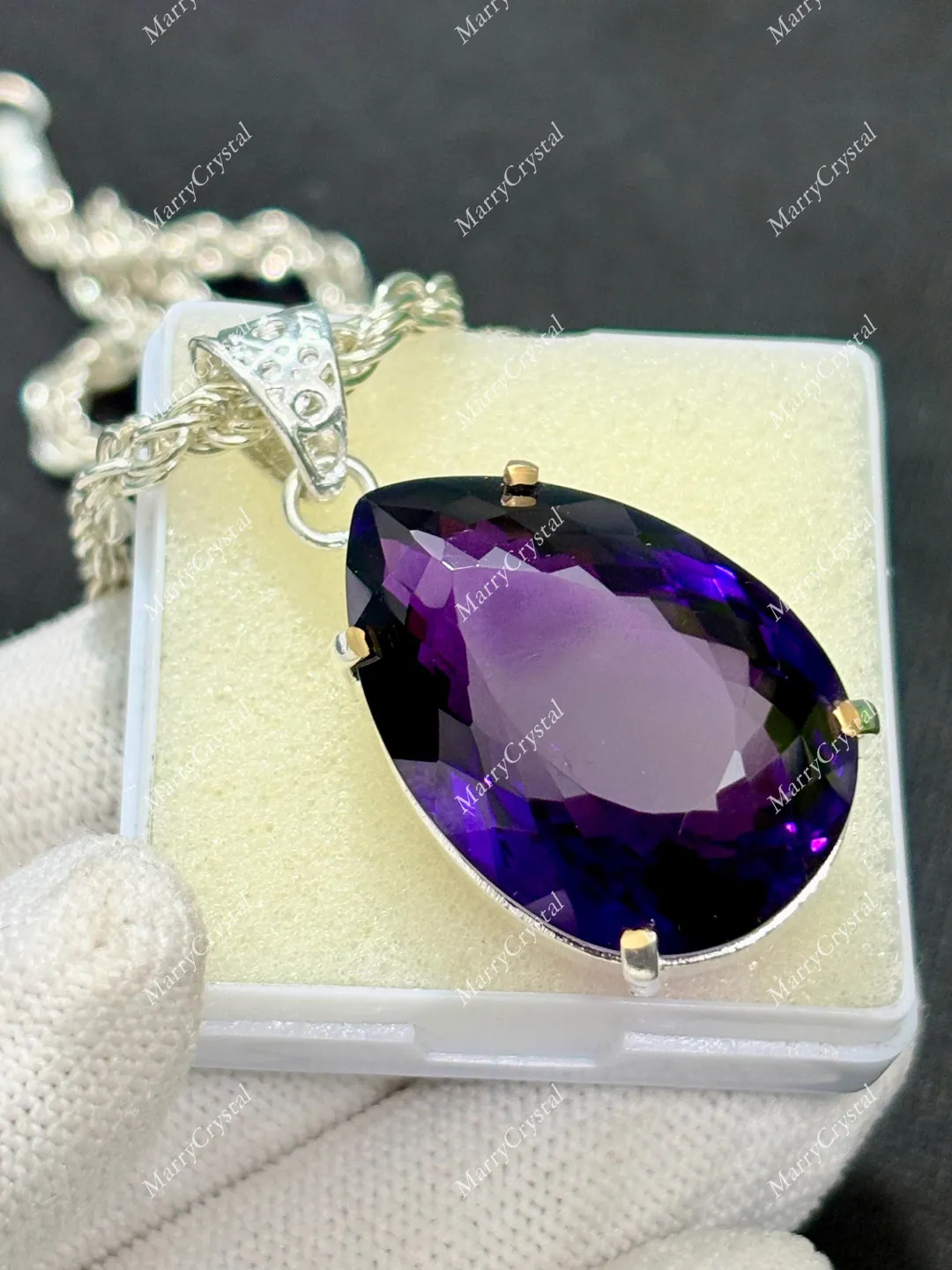 Unique 74 Ct Purple Amethyst Hydrothermal GS Silver Pear Pendent with ...