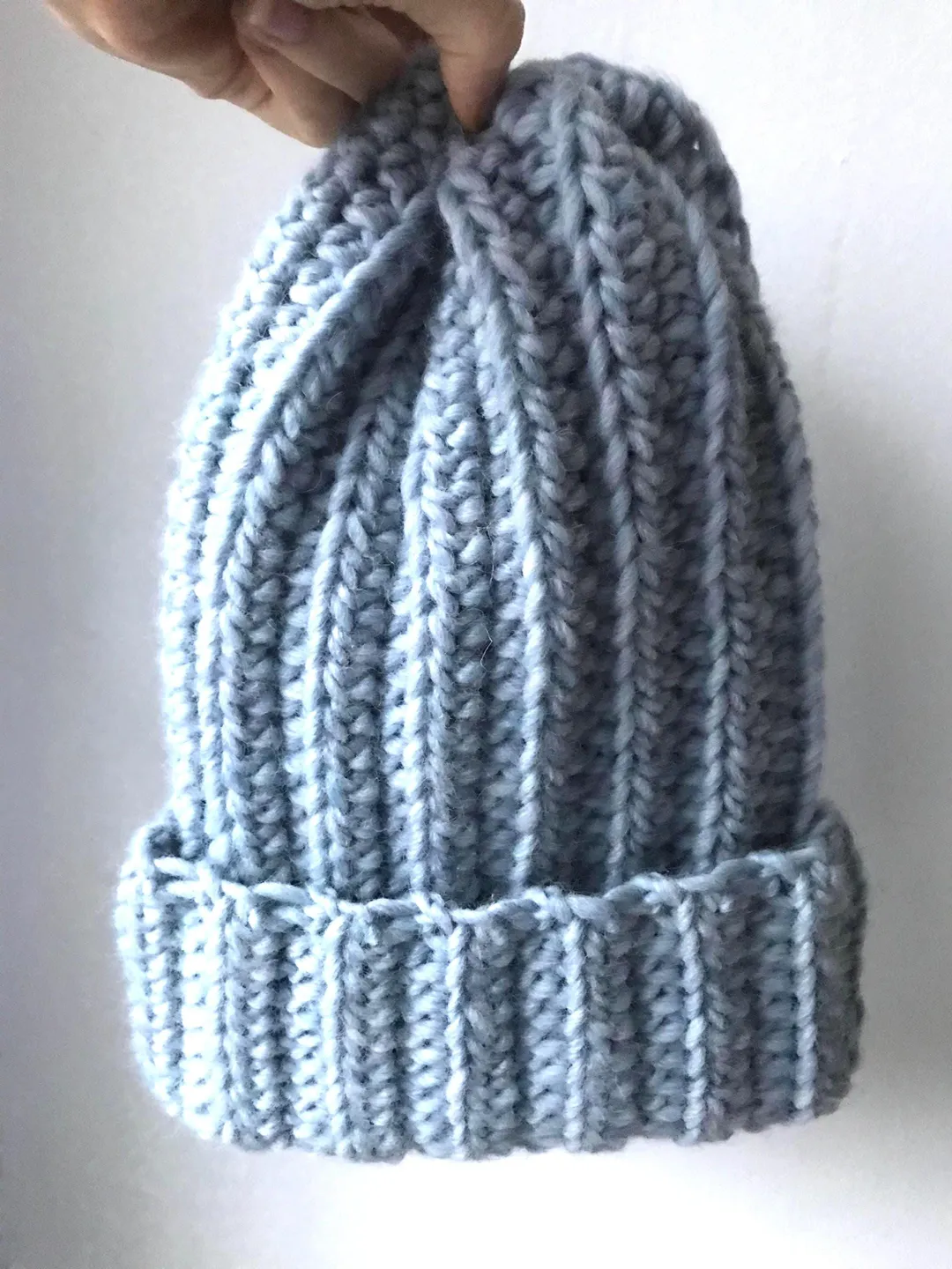 Warm Crochet Chunky Beanie - Plushy Cozy Winter Hat - Thick Folded Brim - Soft 100% Wool Stocking Cap - Unisex Trendy Blue or Custom Color
