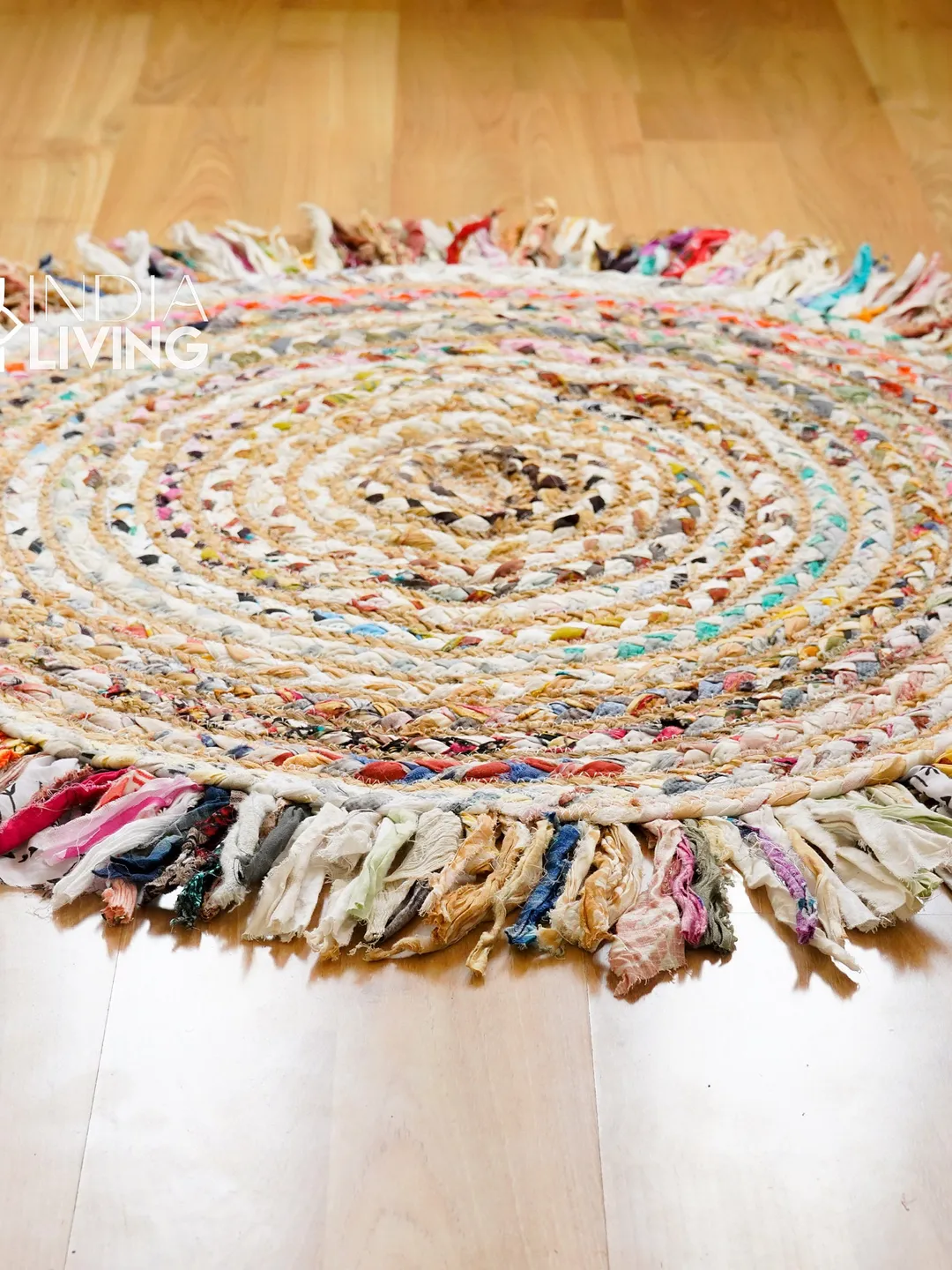 Rug Multicolour Rag Rug White Chindi Multicolour Rag Braided Boho Rug, Bohemian Jute mat with ...