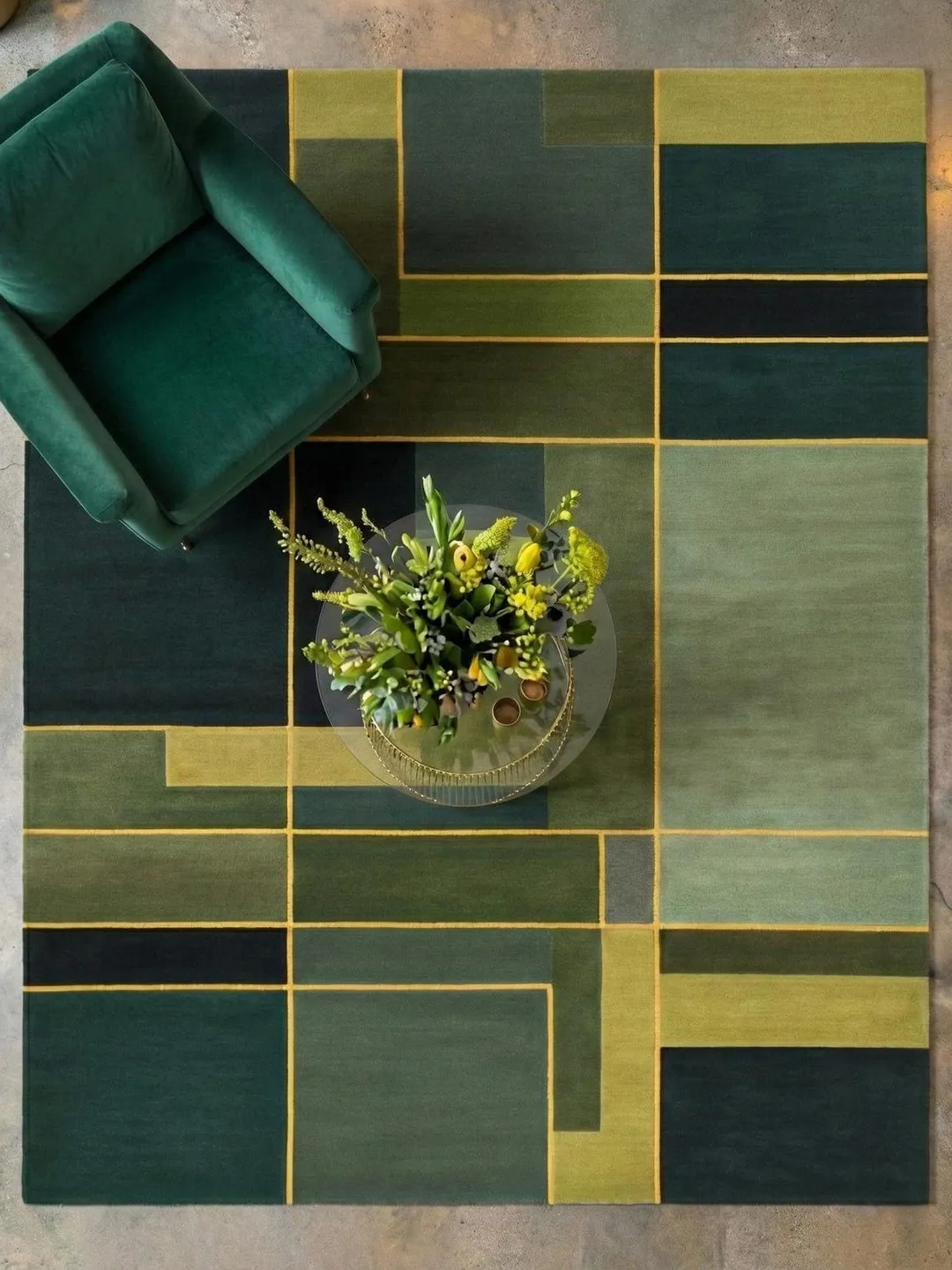 Hand Tufted Geometric Wool Rug | Green Abstract Modern Area Rug | Olive ...