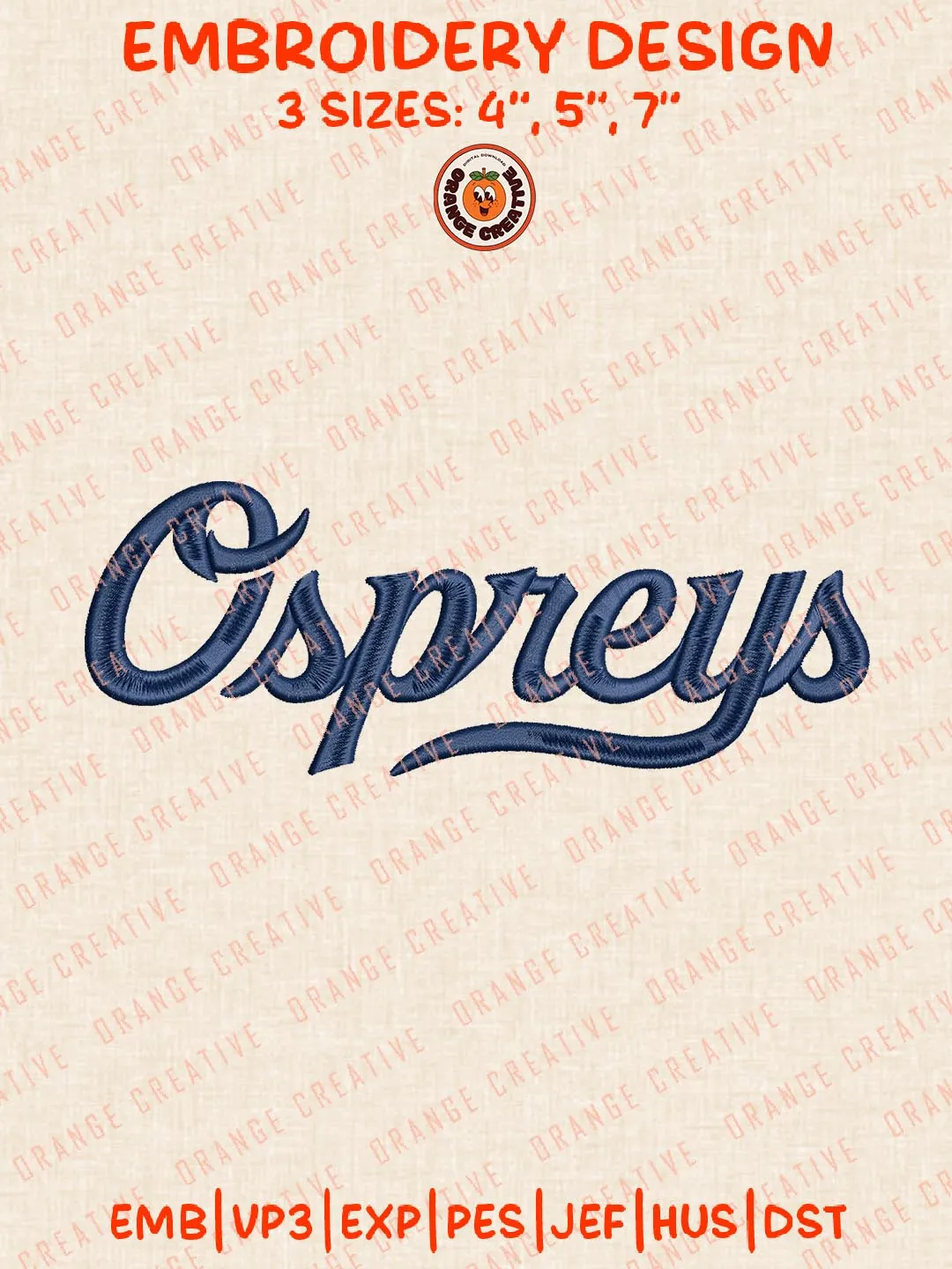 NCAA Ospreys Text Embroidery Design, NCAA North Florida Ospreys Team Logo Embroidery Design, Machine Embroidery Design File, 4 Sizes, Custom Size, Digital Download