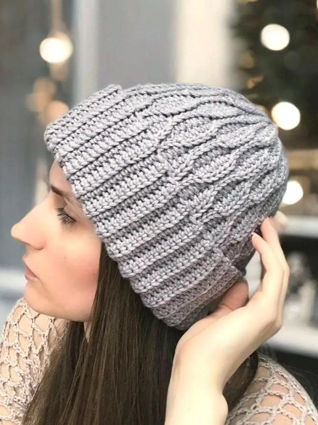 Crochet Soft Merino Wool Beanie with Cable, Braided Texture - Handmade Warm Unisex Hat with Adjustable Brim - Quality Gift in Many Colors