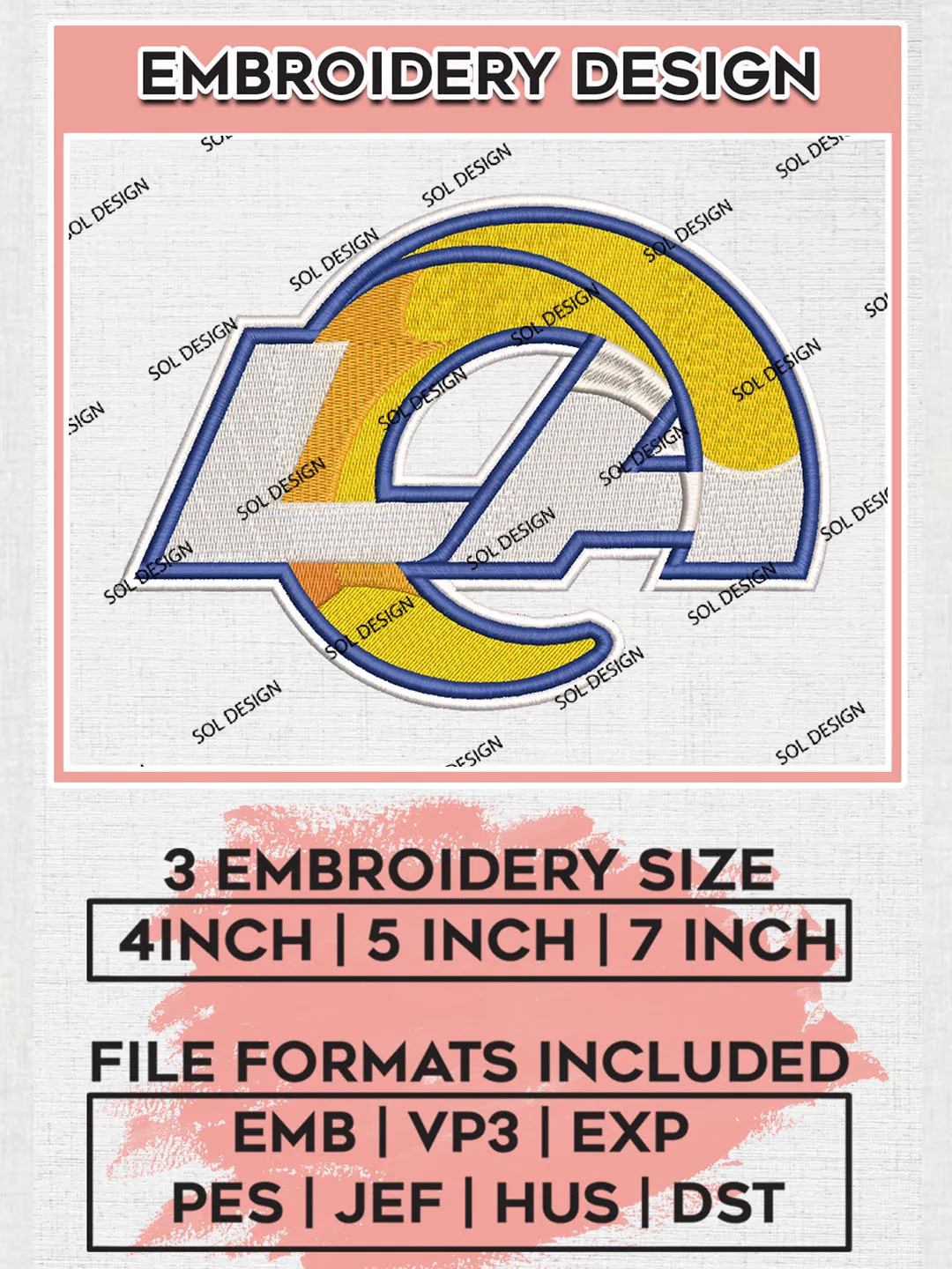 Los Angeles Rams Logo Embroidery Designs, NFL Rams, NFL Embroidery ...