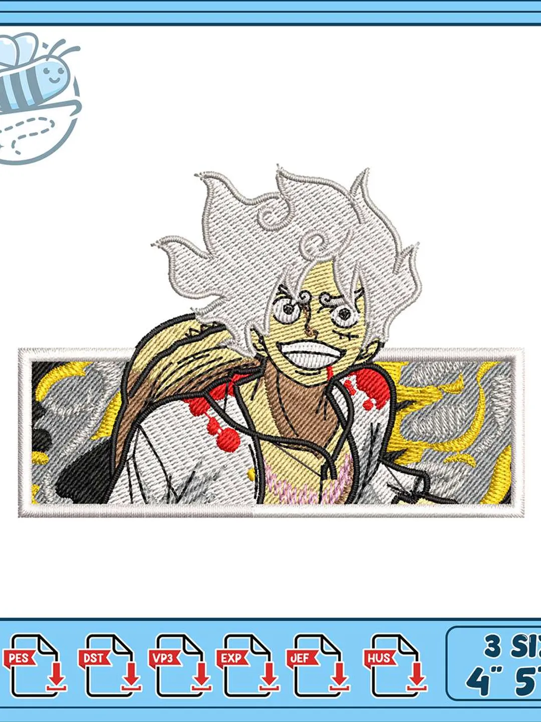 Luffy Gear 5 Embroidery Design, One Piece Anime Machine Embroidery File, Manga Panel Patch, Instant Download PES DST