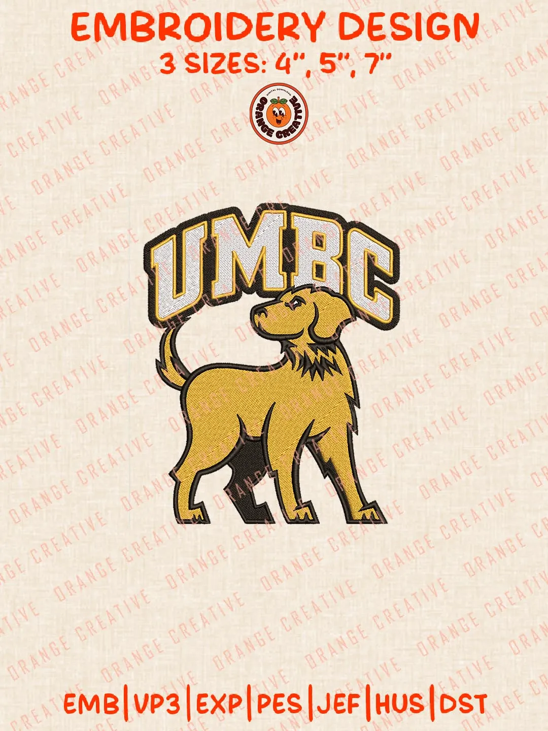 UMBC Retrievers NCAA Logos Embroidery Design Files, NCAA Logos Embroidery Designs, Machine Embroidery Files, 4 Sizes, Custom Sizes