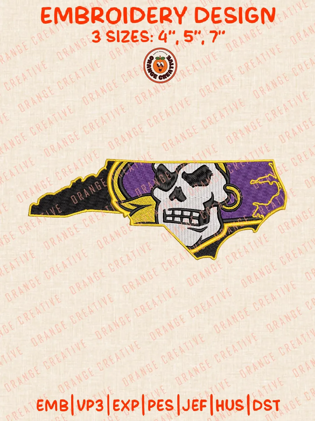East Carolina Pirates Embroidery Design, NCAA Team Logo Embroidery Design, Machine Embroidery Design File, 4 Sizes, Custom Size, Digital Download
