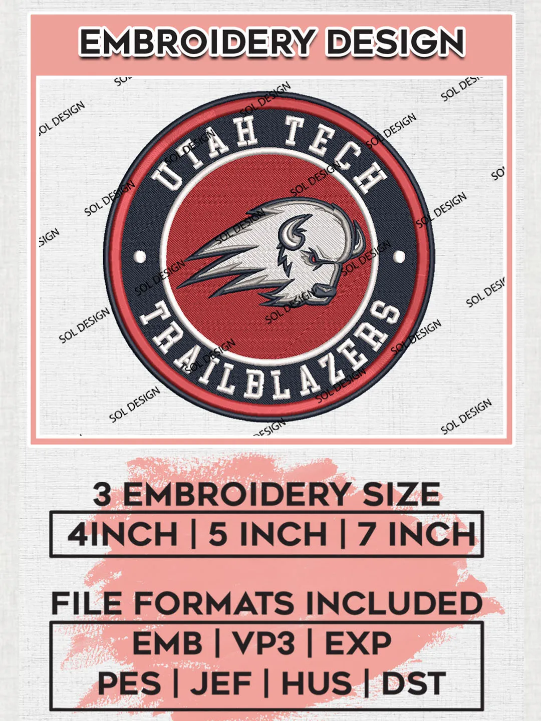 NCAA Utah Tech Trailblazers Round Logo Embroidery, NCAA Utah Tech Trailblazers Logo Embroidery files, NCAA Teams, NCAA Machine embroidery designs, Digital Download