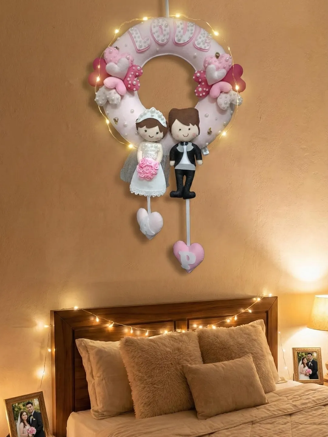 Personalized Couple Wall Hanging Bride & Groom Felt Decor Custom Name Gift