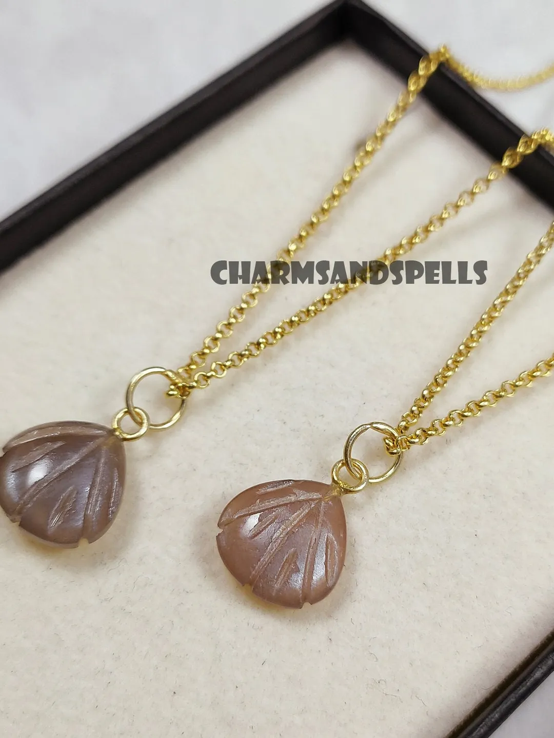 Chocolate Moonstone Carved Shell Necklace, Minimalist Boho Jewelry, Natural Gemstone Pendant, Healing Crystal Style
