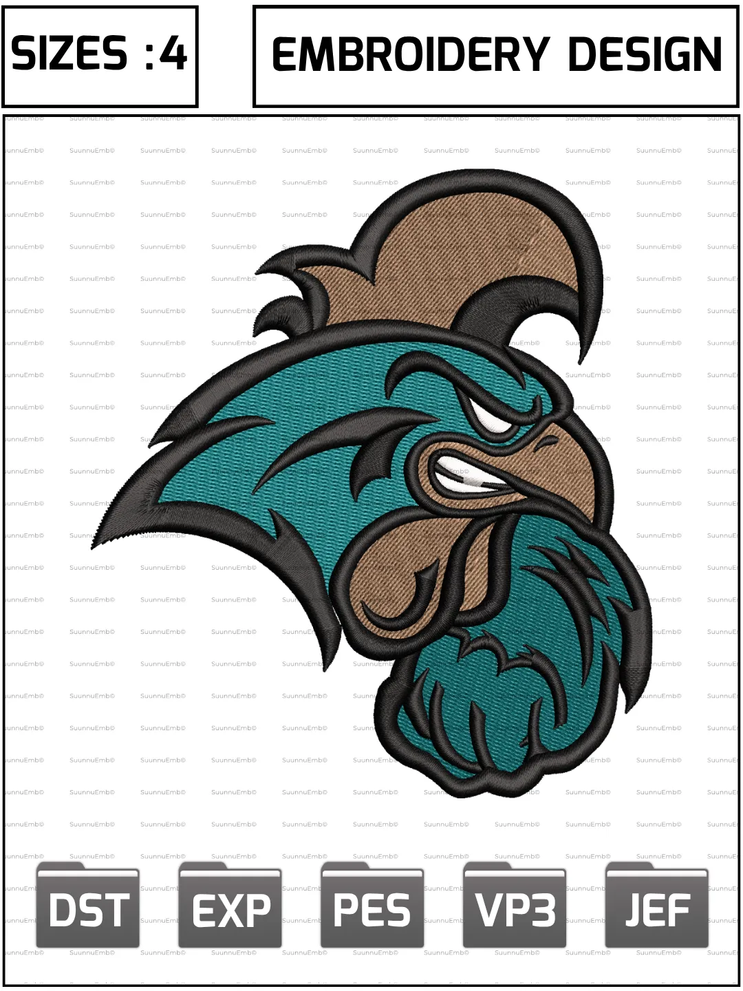 Coastal Carolina Chanticleers Logo Embroidery Design,NCAA Logos Embroidery Design,NCAA Teams, Machine Embroidery Design File,4 Sizes, Digital Download