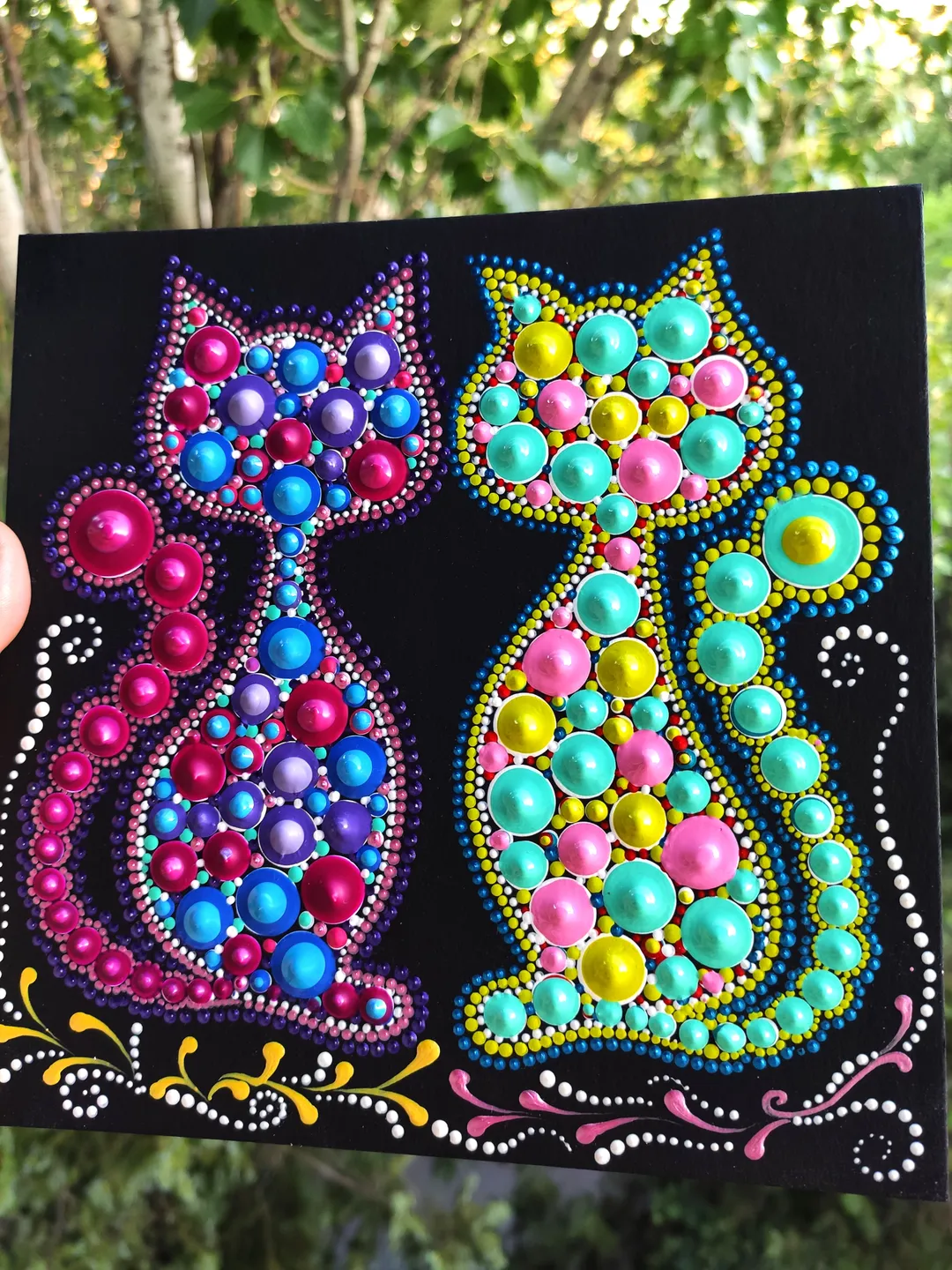 Kittens Dot Painting Acrylic Original Dot Art