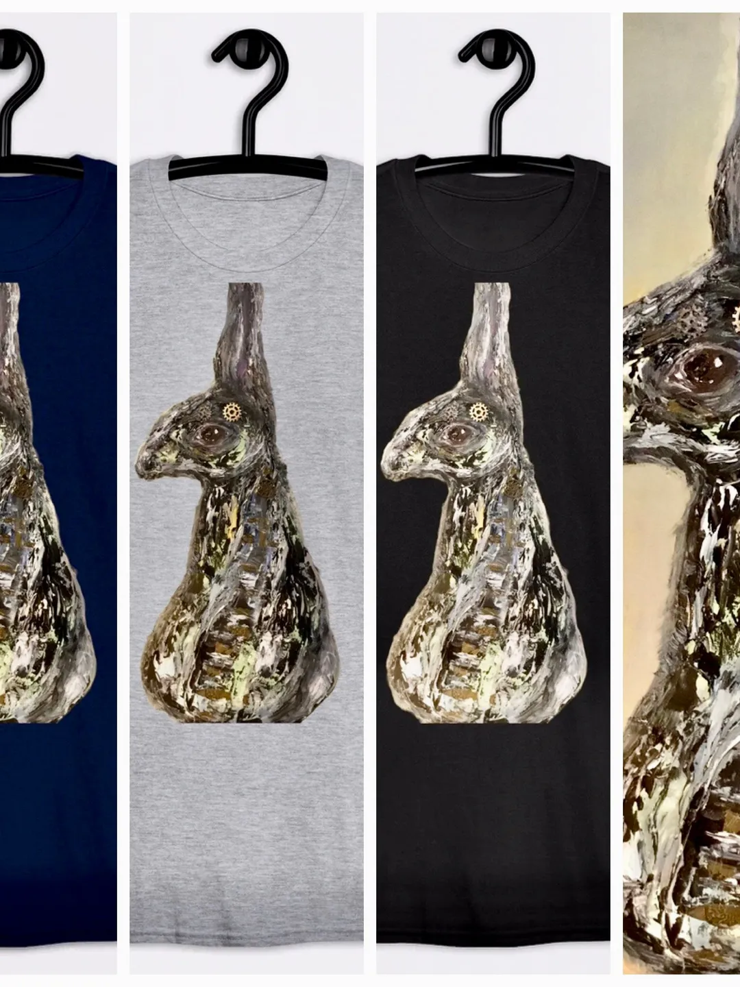 Black Bunny Short-Sleeve Unisex T-Shirt made with my original mix media artwork.