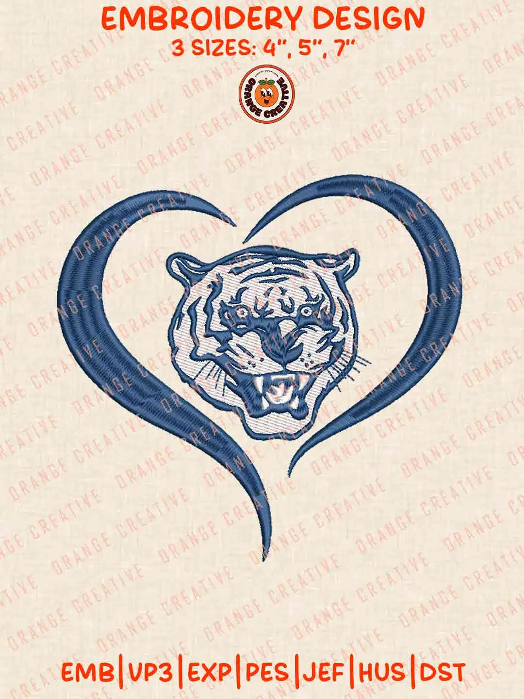Jackson State Tiger Heart Embroidery Design Files, Football Logos Embroidery Designs, Sport Machine Embroidery Files, 3 Sizes, Custom Sizes, Instant Download