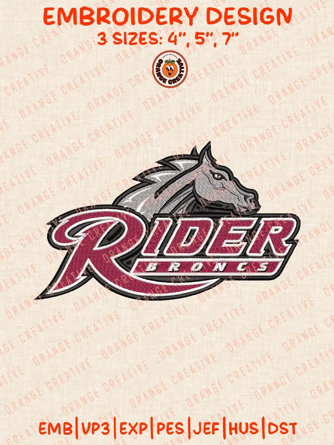 Rider Broncs Logos Embroidery Design Files, NCAA Logos Embroidery Designs, Machine Embroidery Files, 4 Sizes, Custom Sizes, Instant Download