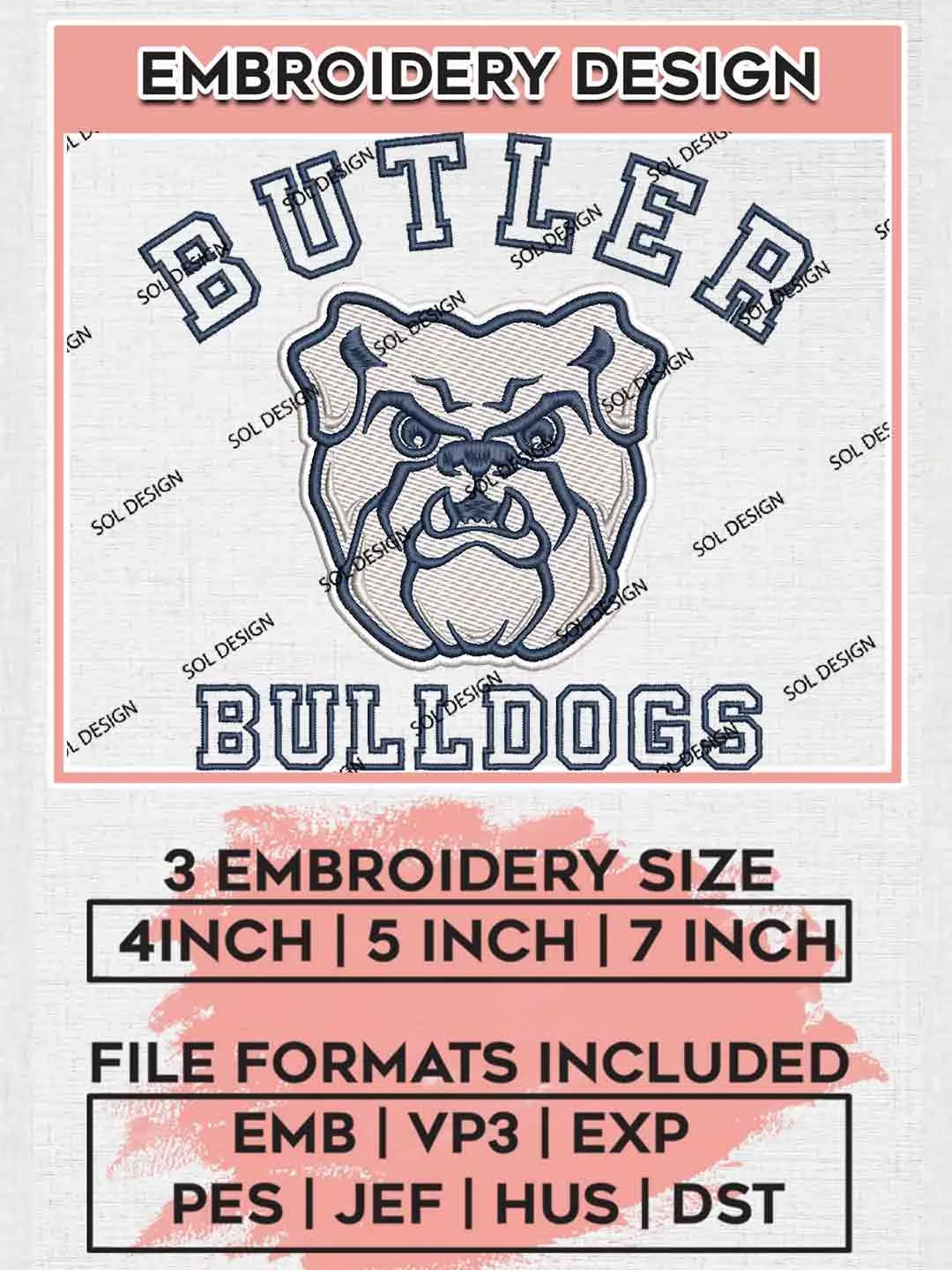Butler Bulldog Embroidery Design, Football Embroidery files, Sport Machine embroidery files, 3 sizes, Instant Download