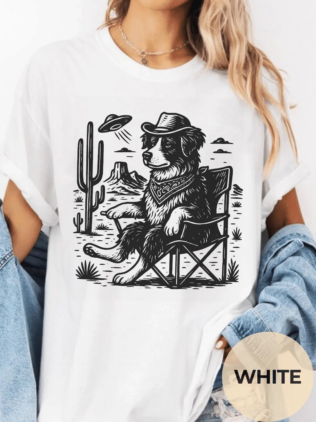 Comfort Colors Border Collie Cowboy T-Shirt – Funny Western Dog UFO Graphic
