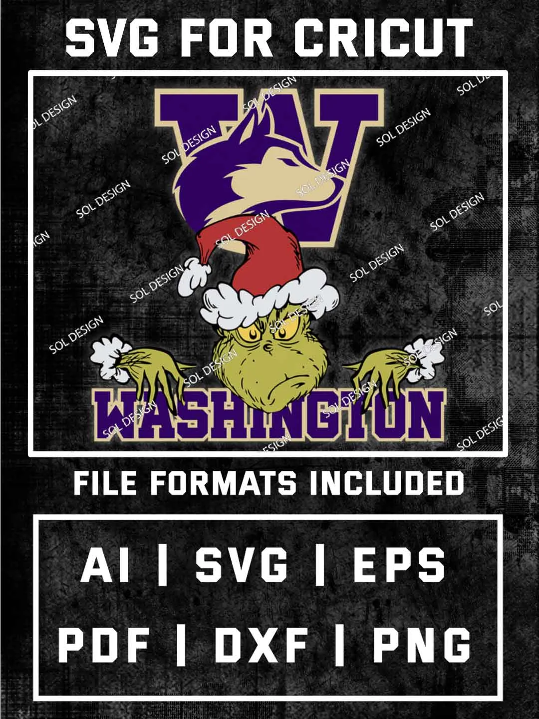 Grinch Washington Huskies SVG, NCAA SVG Design, NCAA Washington Huskies SVG, NCAA Washington Cricut, Christmas Svg, Grinch svg, Digital Download
