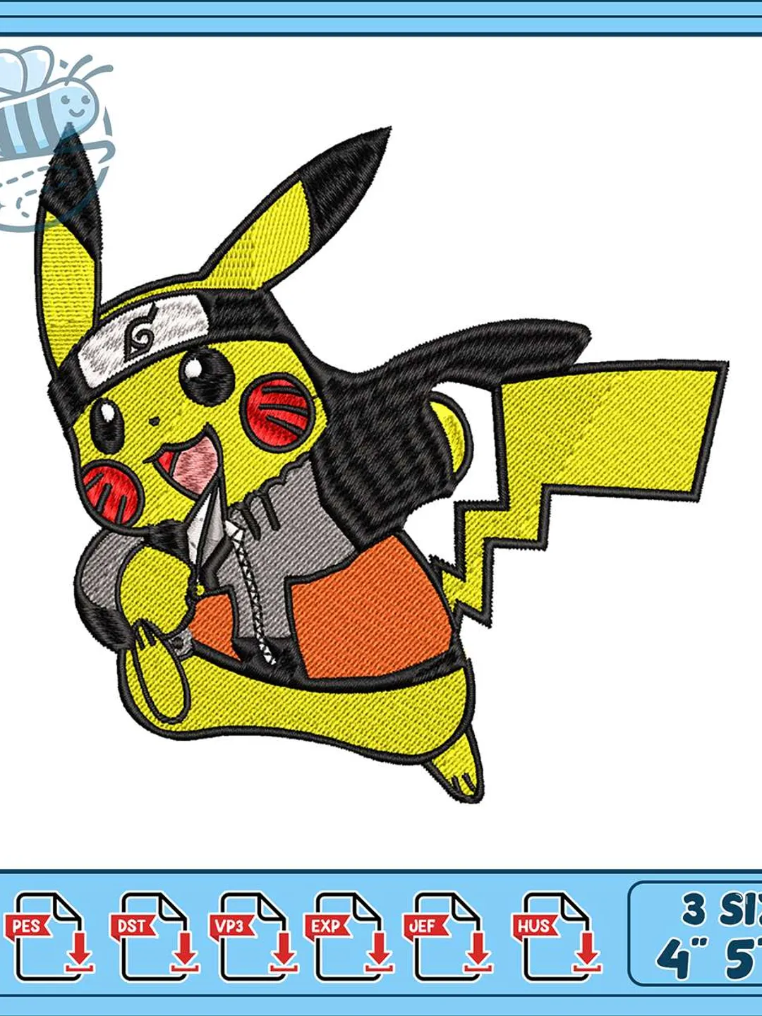 Pikachu Naruto Embroidery Design, Anime Crossover Machine Embroidery File, Chibi Pikachu Ninja Embroidery Pattern, Instant Download