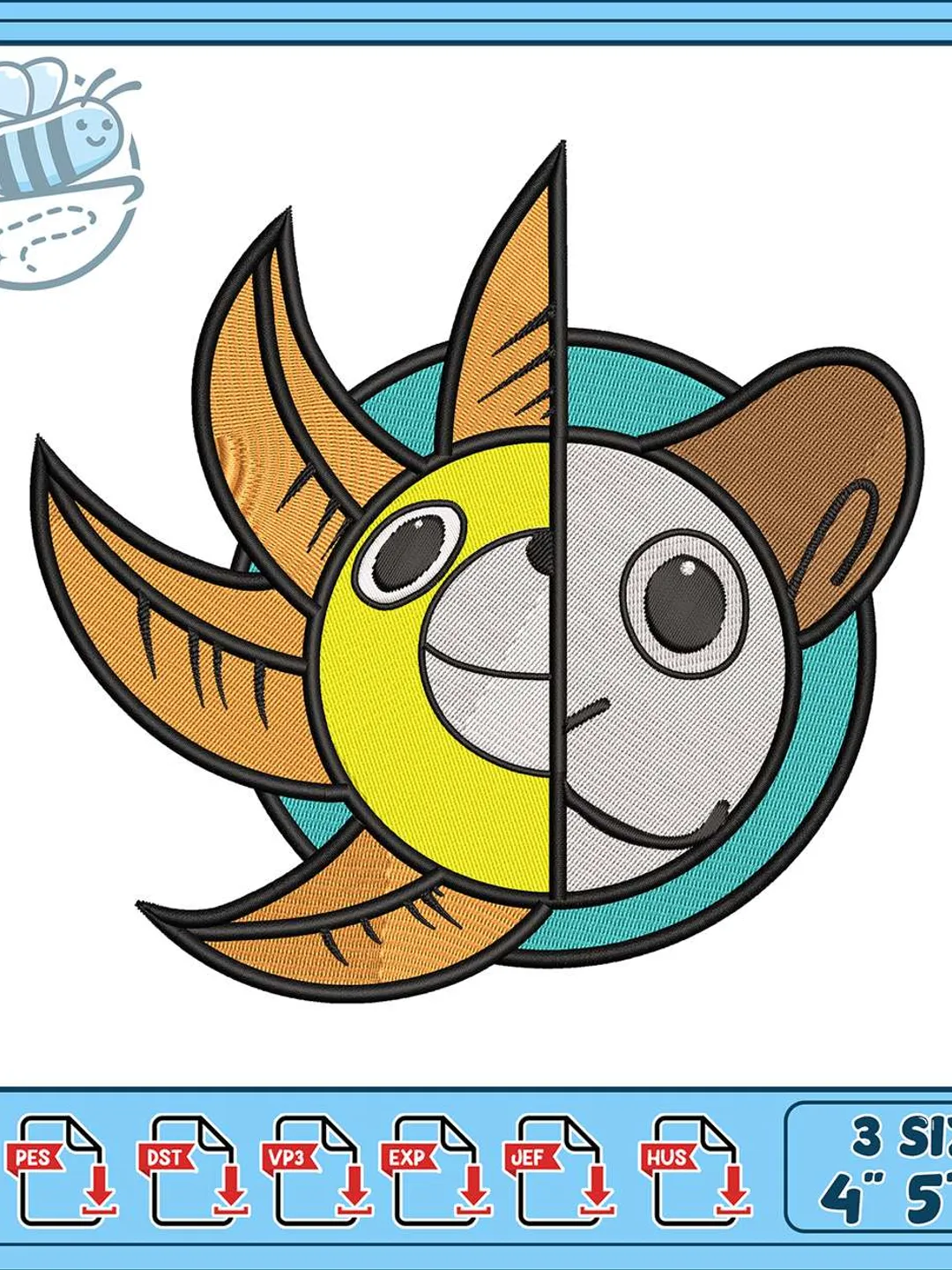 Sunny Split Face Embroidery Design, One Piece Anime Machine
