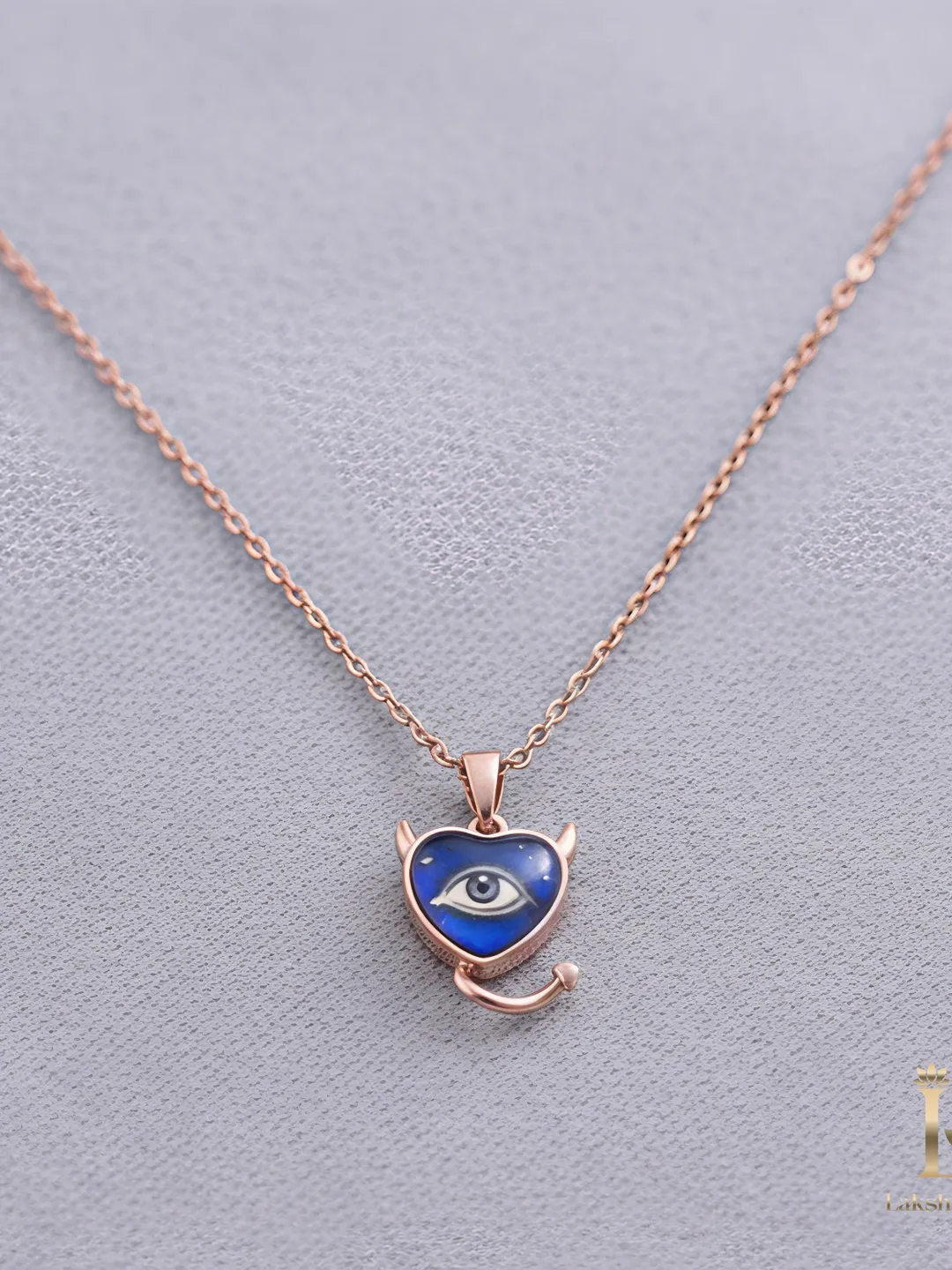Devil Heart Evil Eye Necklace • Stainless Steel Protection Pendant • Rose Gold Nazar Jewelry • Waterproof Heart with Horns Necklace