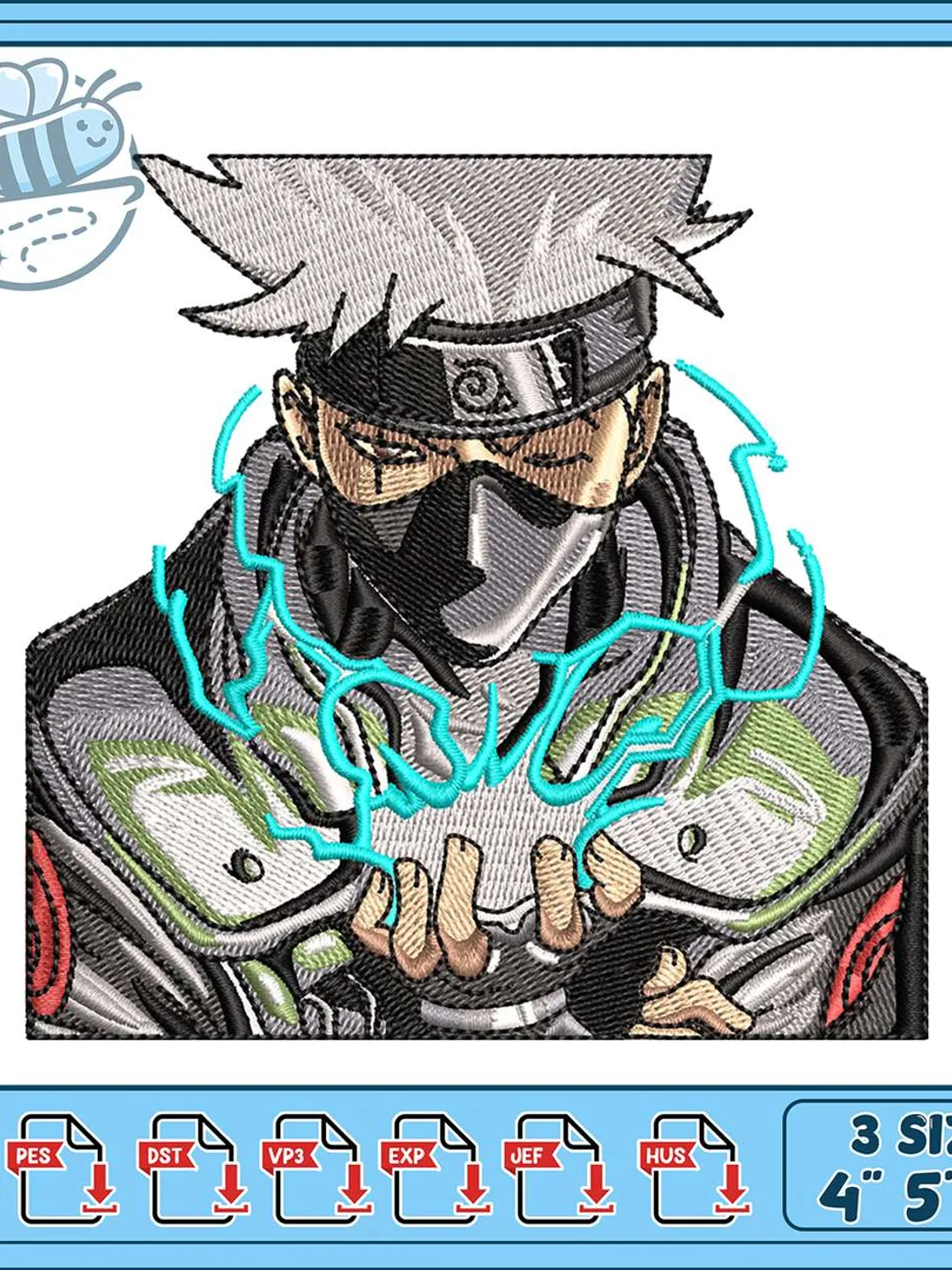 Kakashi Chidori Embroidery Design, Naruto Anime Machine Embroidery File, Lightning Jutsu Ninja Patch, Instant Download PES DST