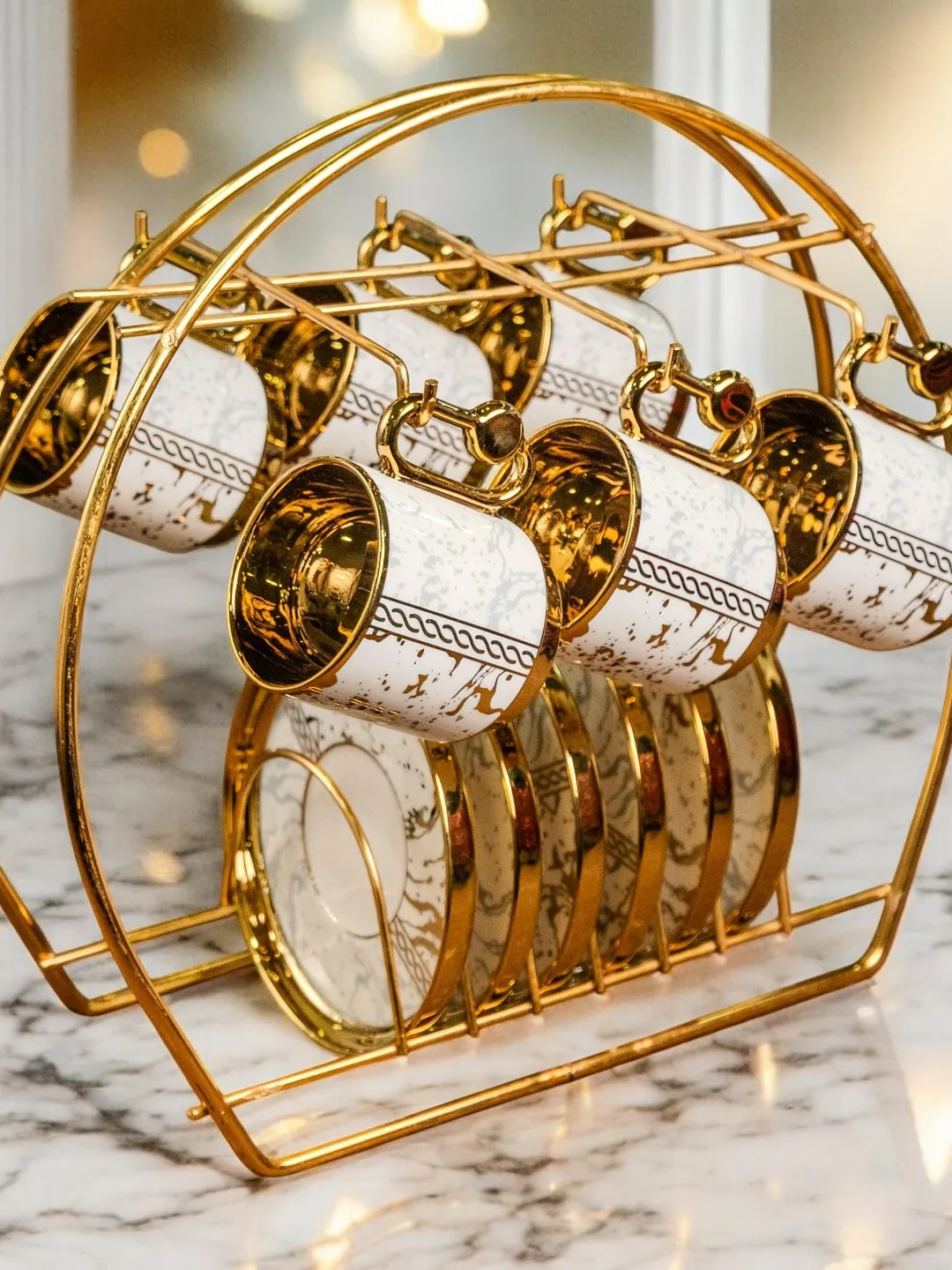 14K Genuine Gold Powder Porcelain Tea Cups And Saucers | Tea Cups Saucers Set | Gold Porcelain Set | Elegant Teaware | Gift For Tea Lovers