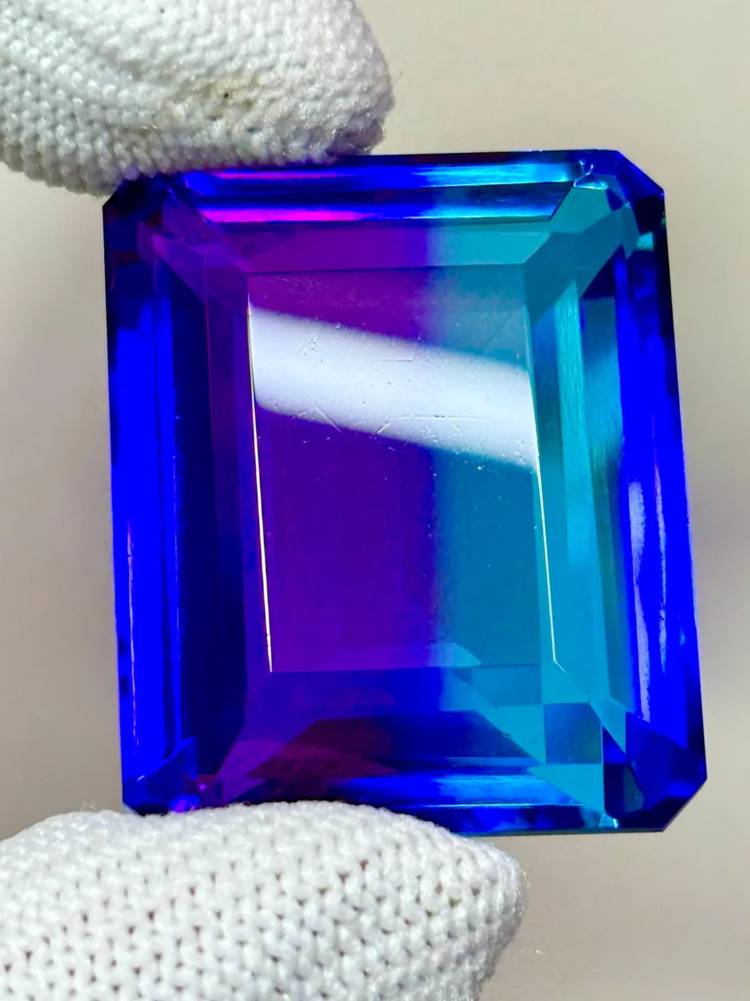 Emerald Cut Bi-Color Tourmaline Gemstone – Teal Blue Purple, 116 Ct