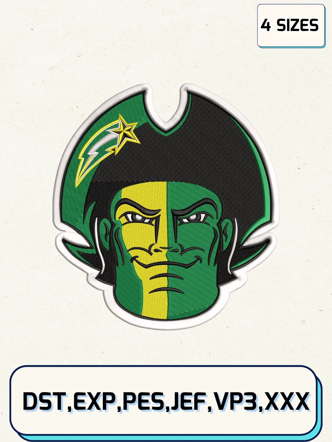 George Mason Patriots Mascot Embroidery Design Files, NCAA Logos Embroidery Designs, Machine Embroidery Files, 4 Sizes