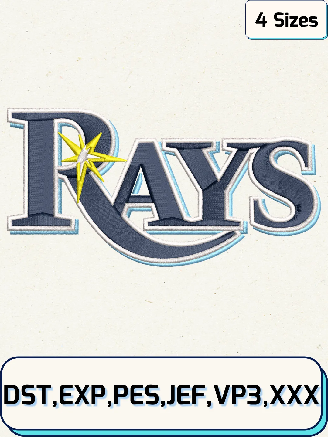Rays Baseball Embroidery Design – Machine Embroidery File- 4 Sizes