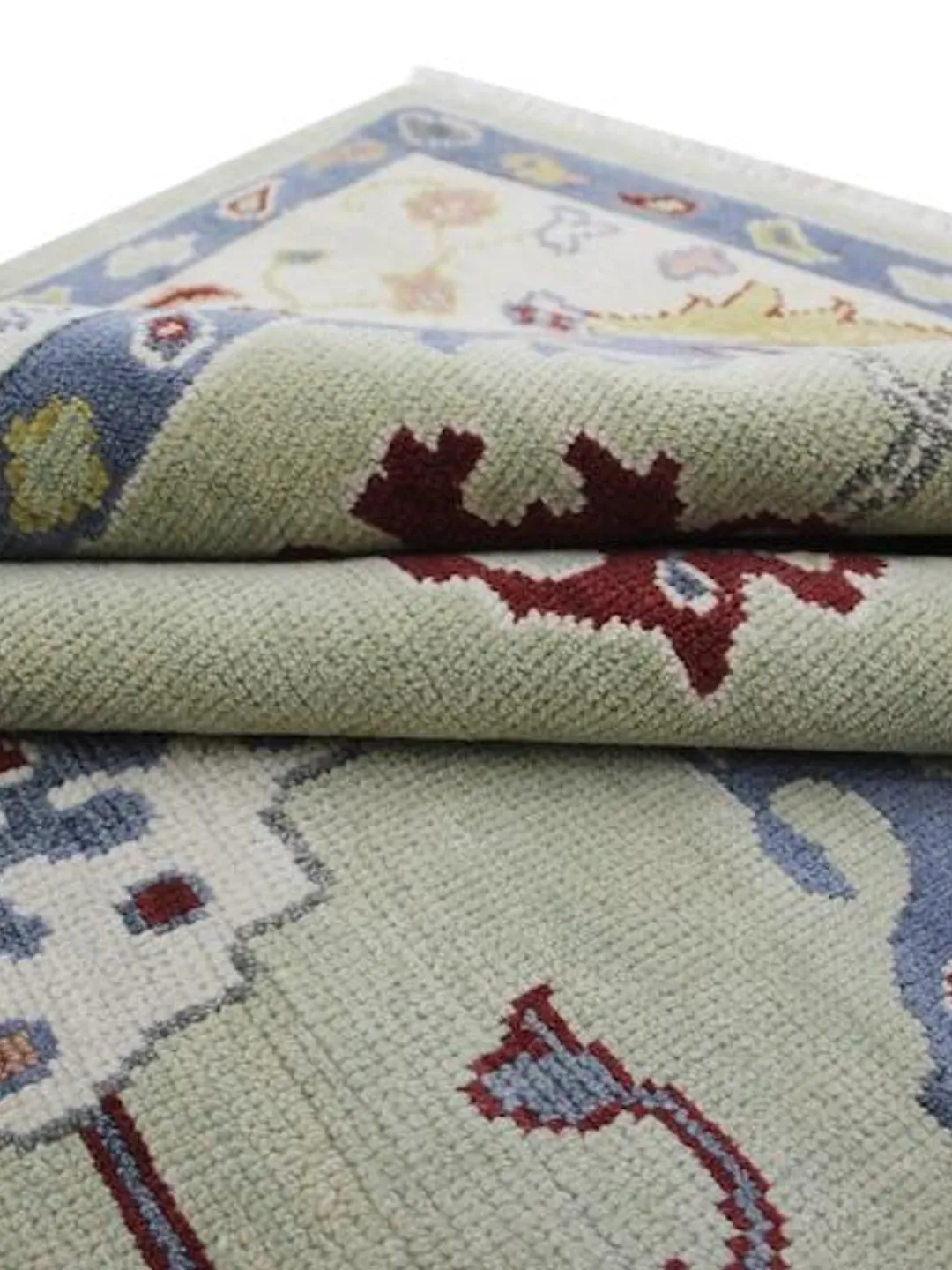 Hand Knotted Wool Rug, Sage Green Floral Medallion Carpet, Oriental ...