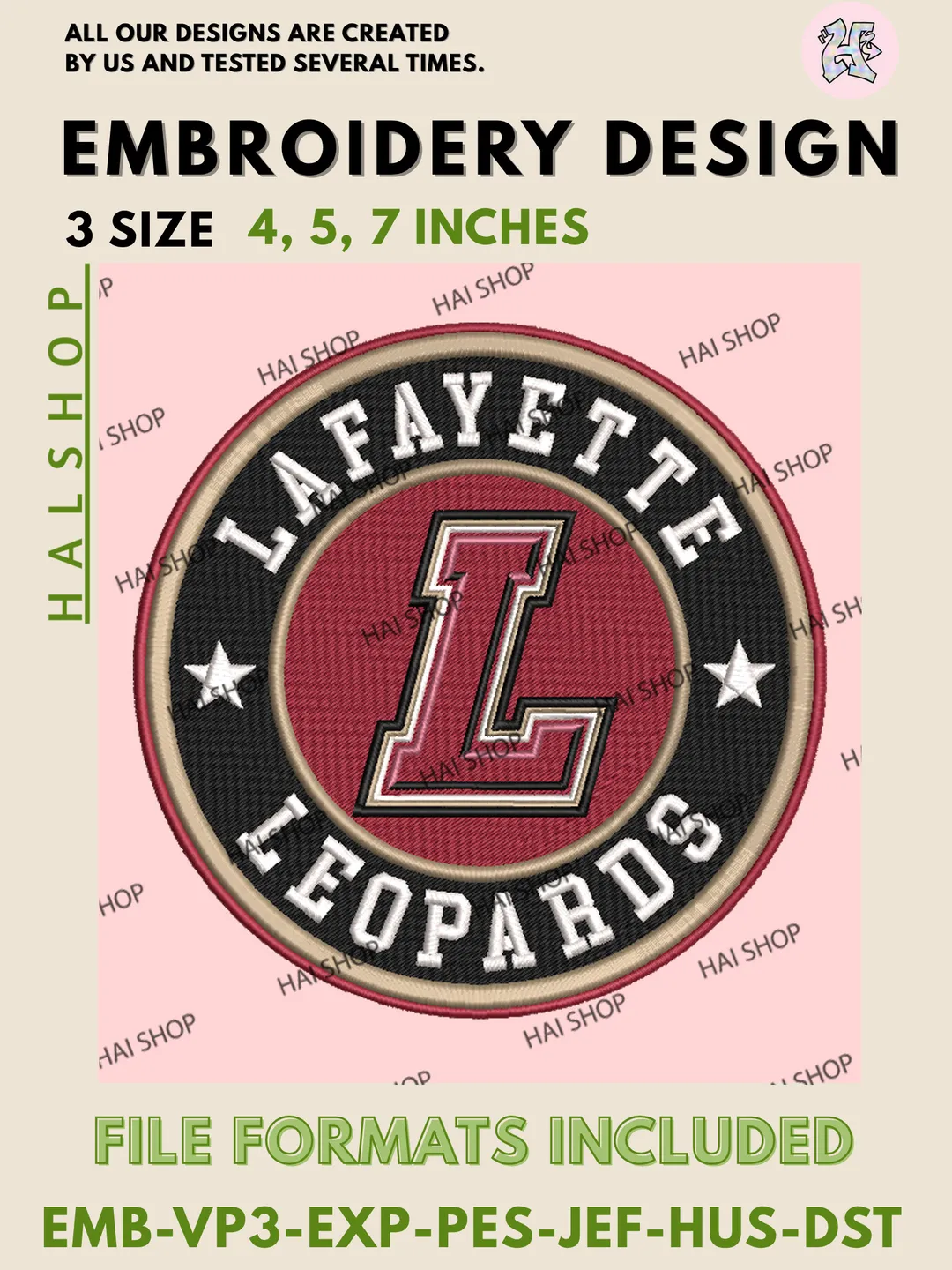 NCAA Lafayette Leopards Team Mascot Logo Machine Embroidery Design Files, Lafayette College Team Logo Embroidery, NCAA Machine Embroidery Designs, Digital Download