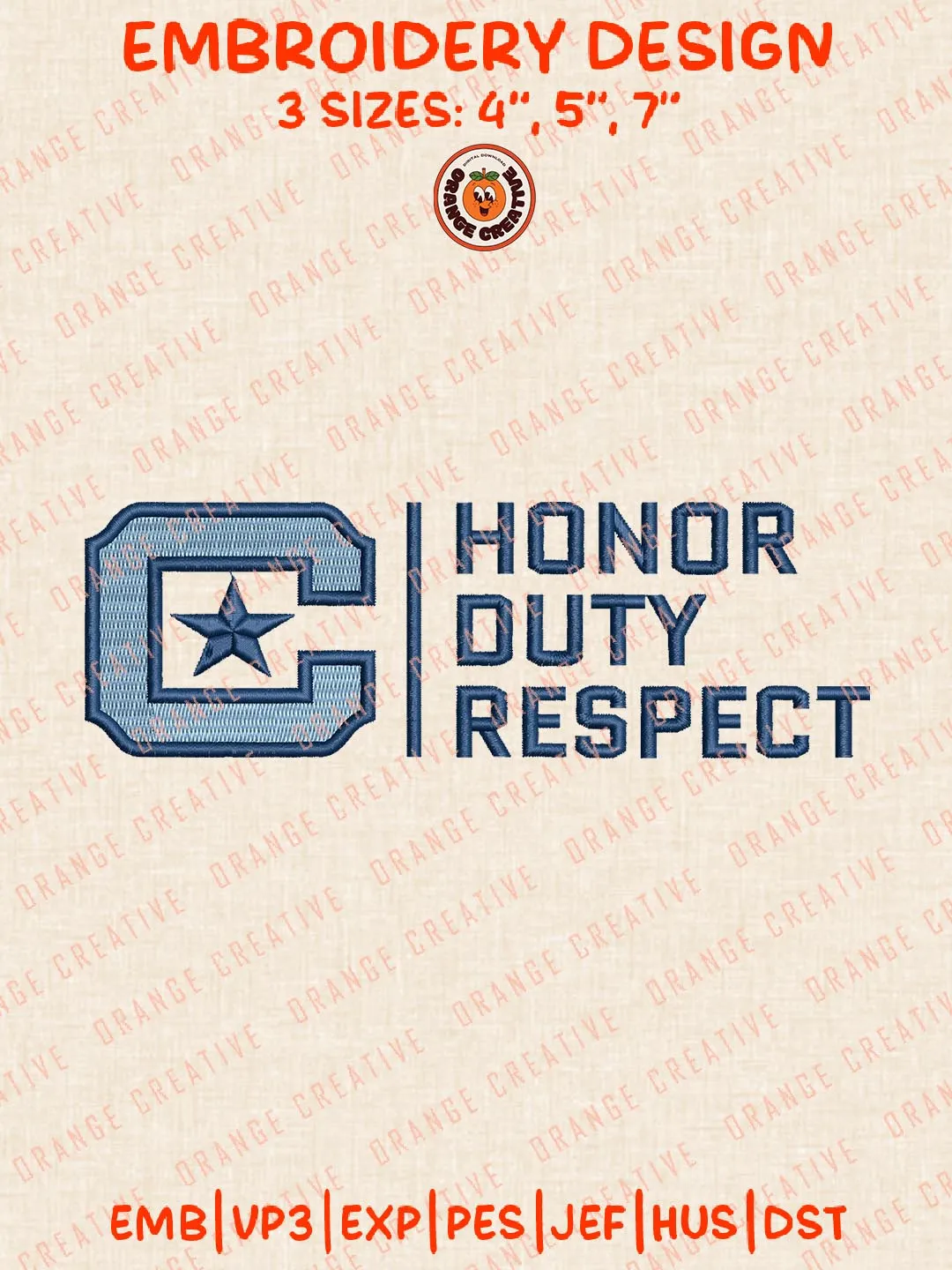 NCAA Honor Duty Respect Embroidery Design, NCAA The Citadel Bulldogs Team Logo Embroidery Design, Machine Embroidery Design File, 4 Sizes, Digital Download