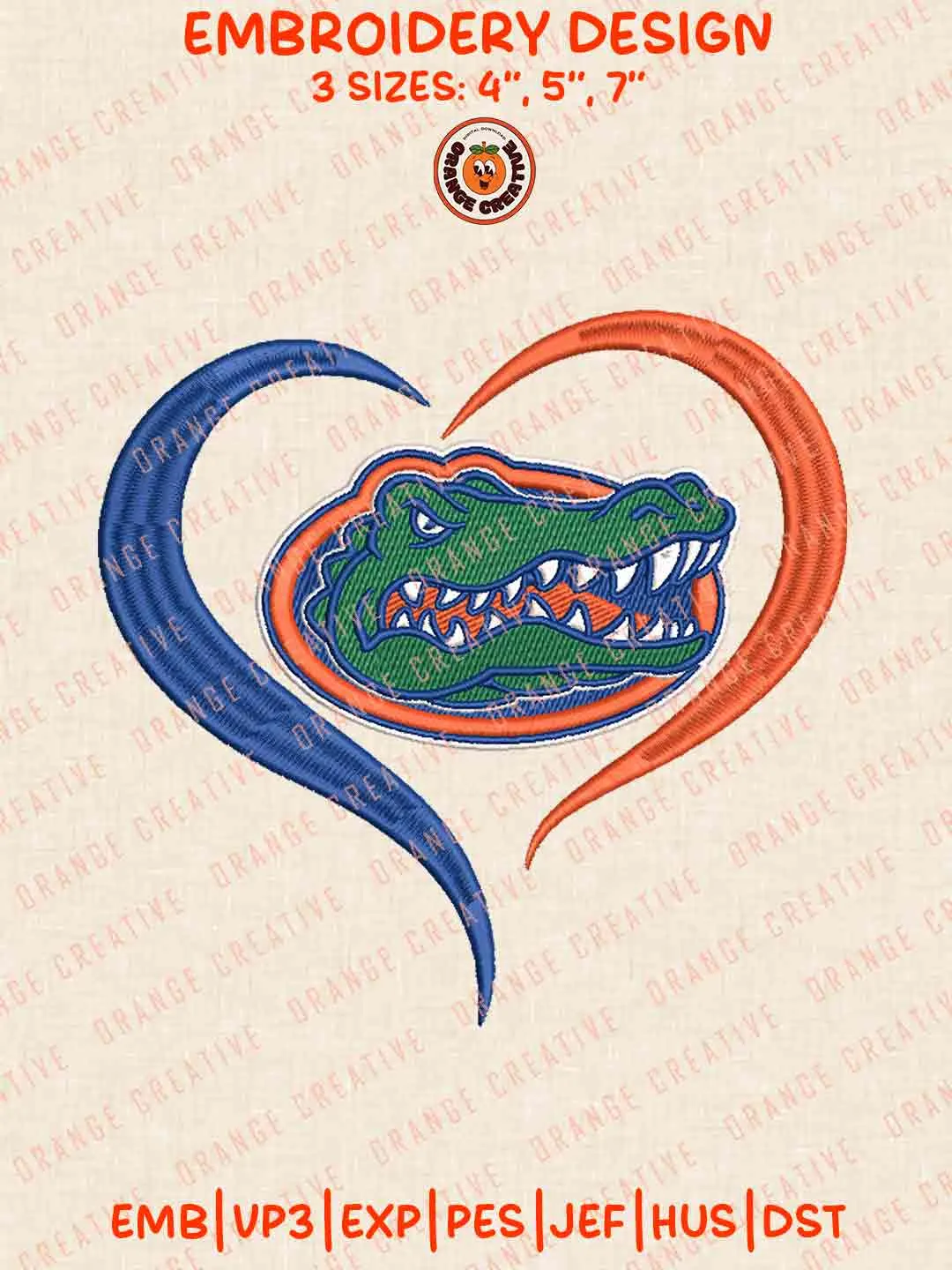 Florida Gator Heart Embroidery Files, Football Embroidery Designs, College Sport Machine Embroidery Files, 3 Sizes, Custom Sizes, Instant Download