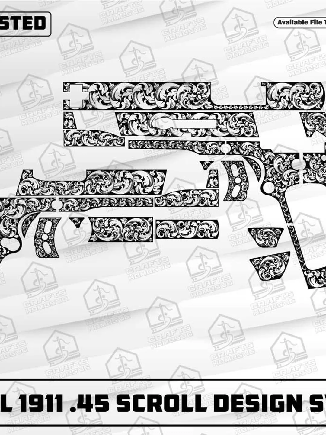 Colt Commander .45 Scroll Design SVG: Laser Cut/Engrave Files